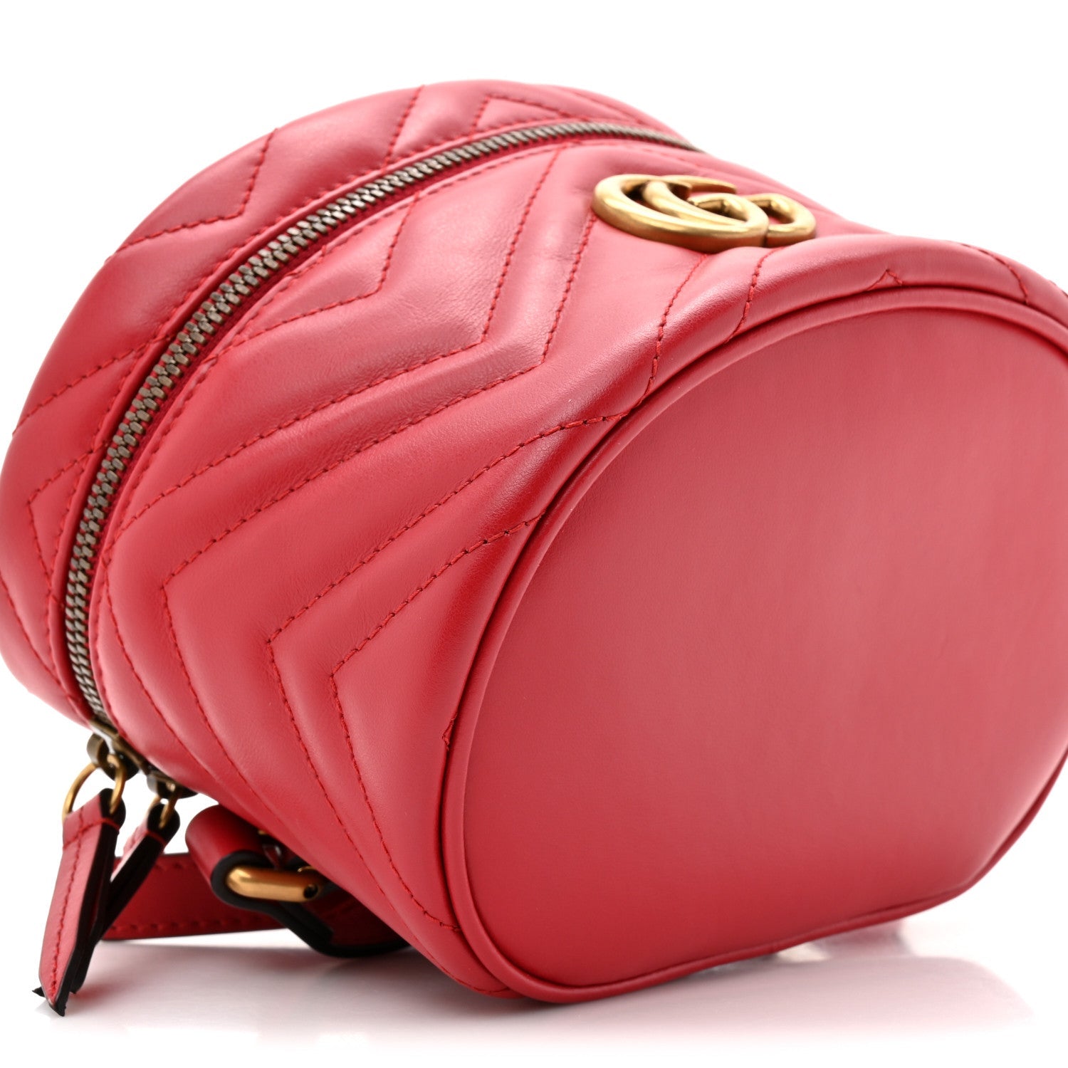 Calfskin Matelasse Mini GG Marmont Round Backpack Hibiscus Red