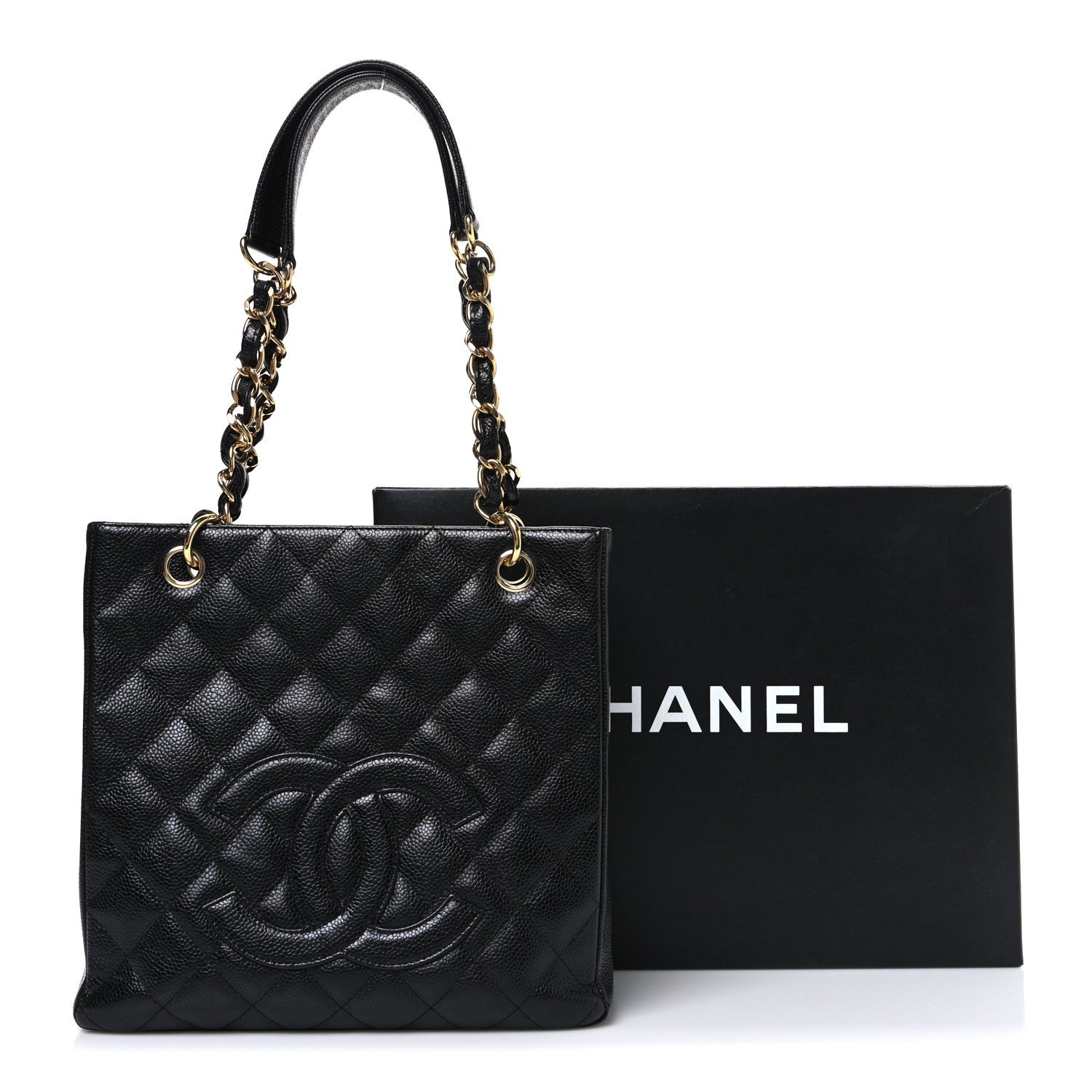 Caviar Quilted Petit Shopping Tote PST Black