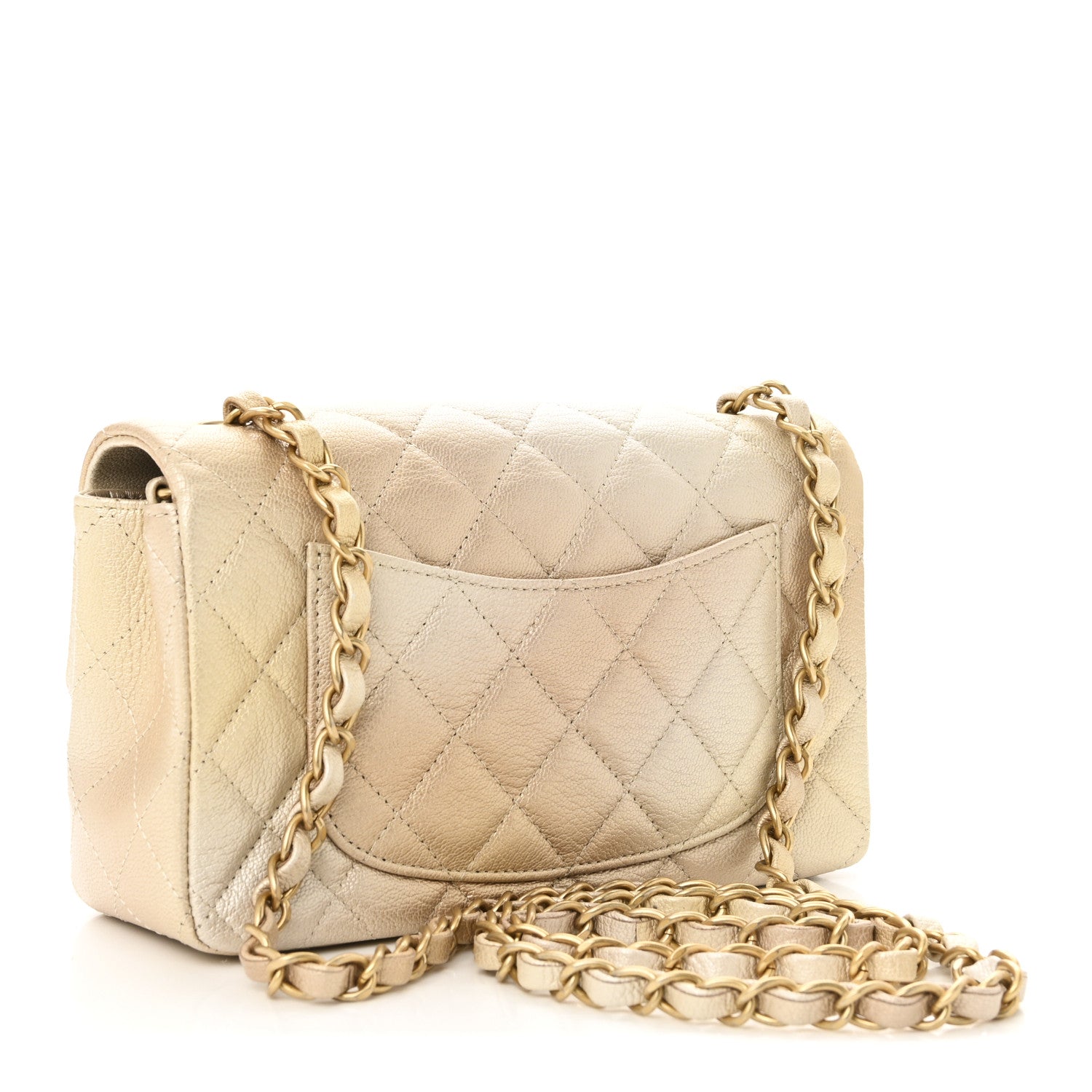 Metallic Goatskin Quilted Mini Rectangular Flap Gold