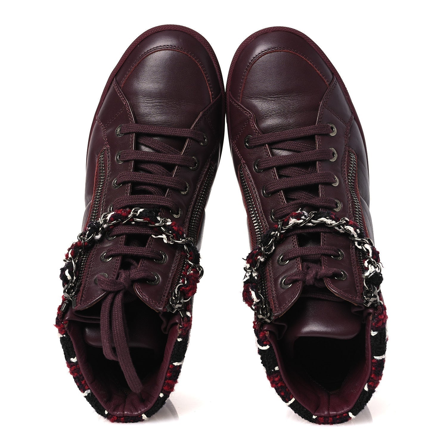 Lambskin Zipped Chain CC Sneakers 38.5 Burgundy