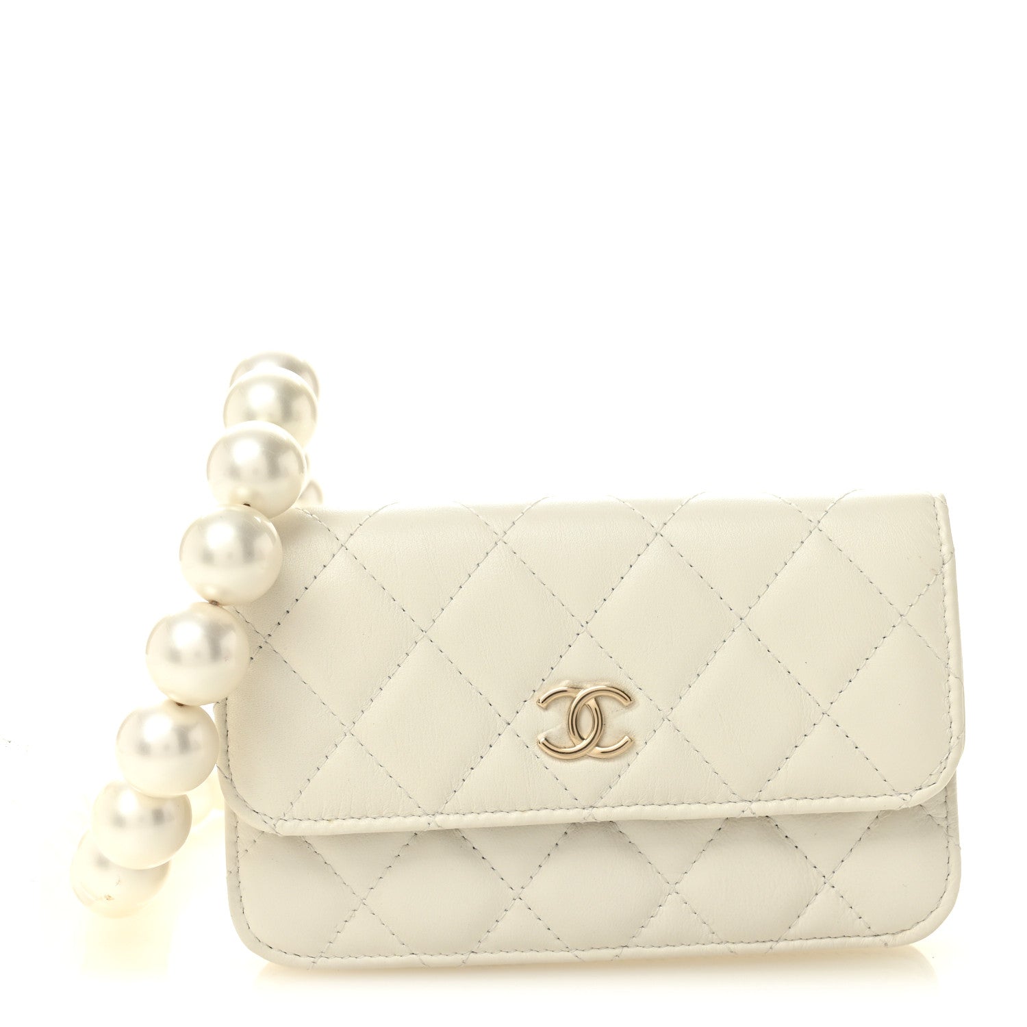 Calfskin Quilted Maxi Pearls Clutch With Chain  White