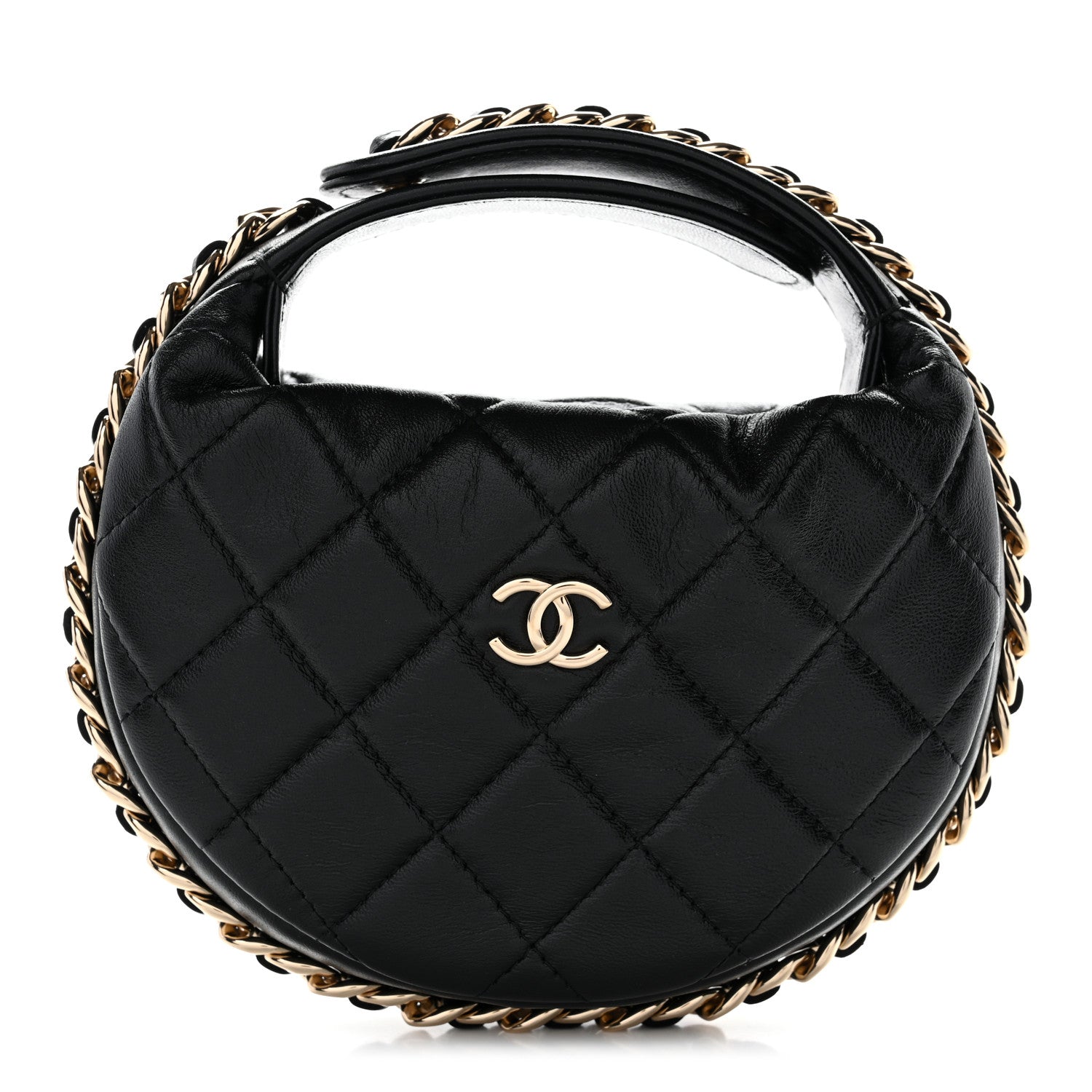 Lambskin Quilted Chain Around Pouch Black