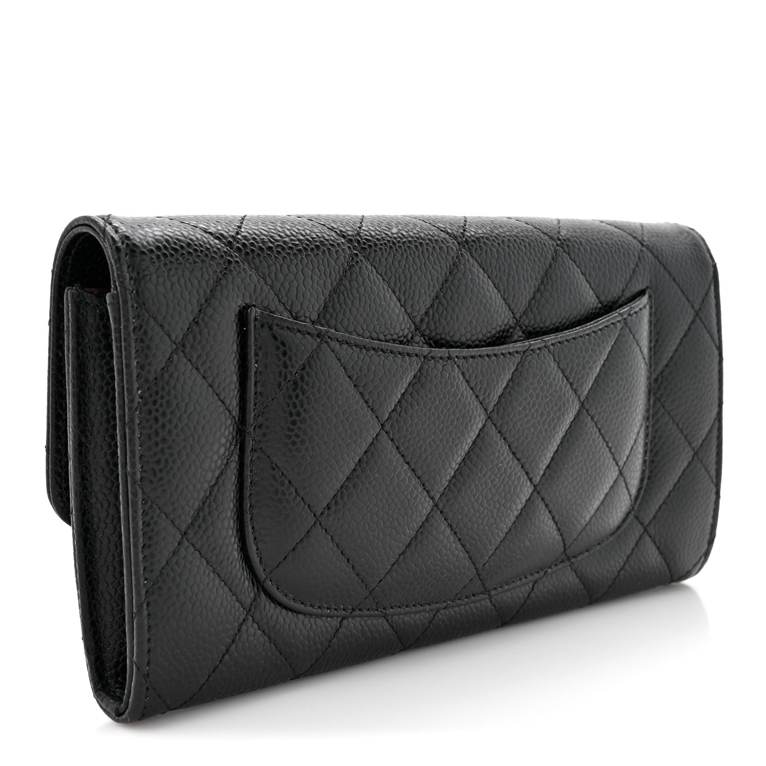 Caviar Quilted Large Gusset Flap Wallet Black