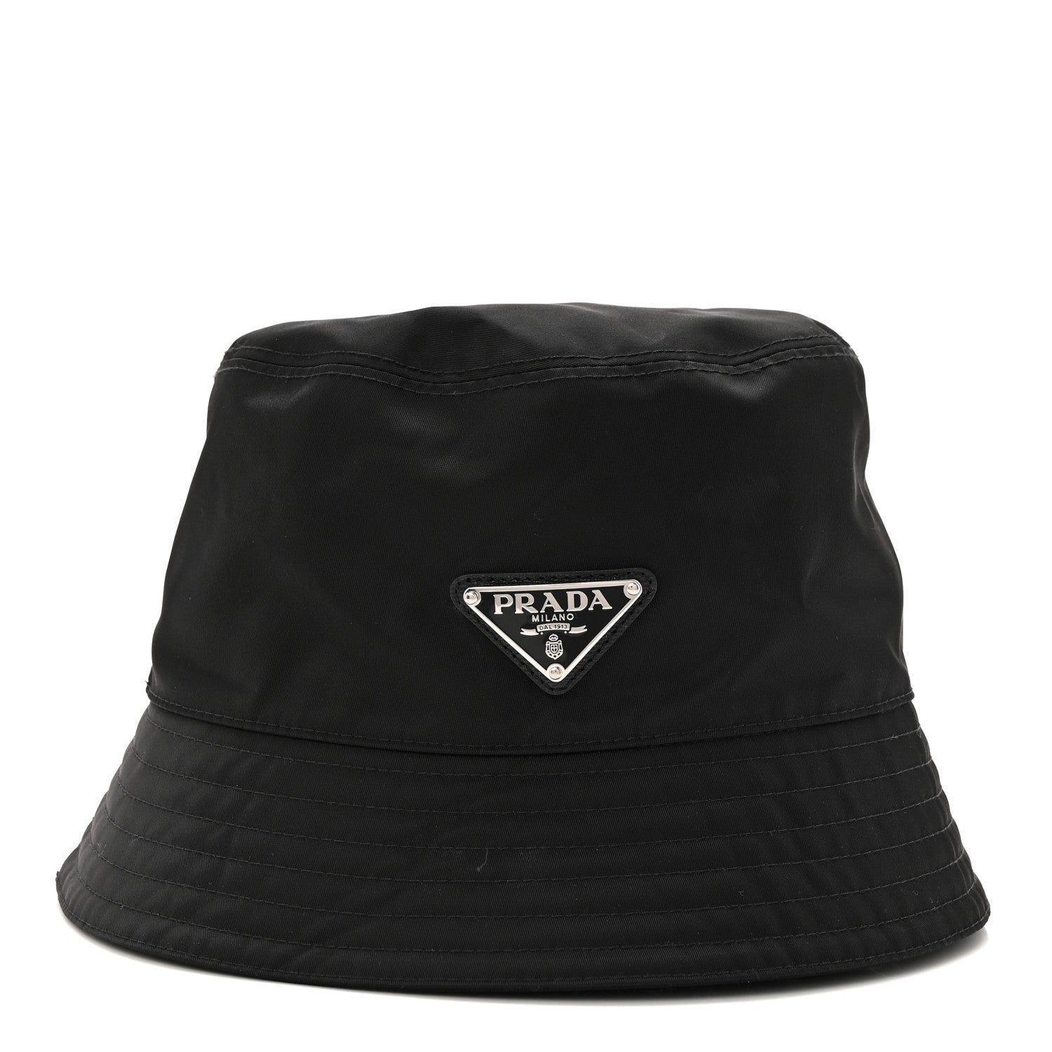 Re-Nylon Metal Triangle Logo Womens Bucket Hat M Black