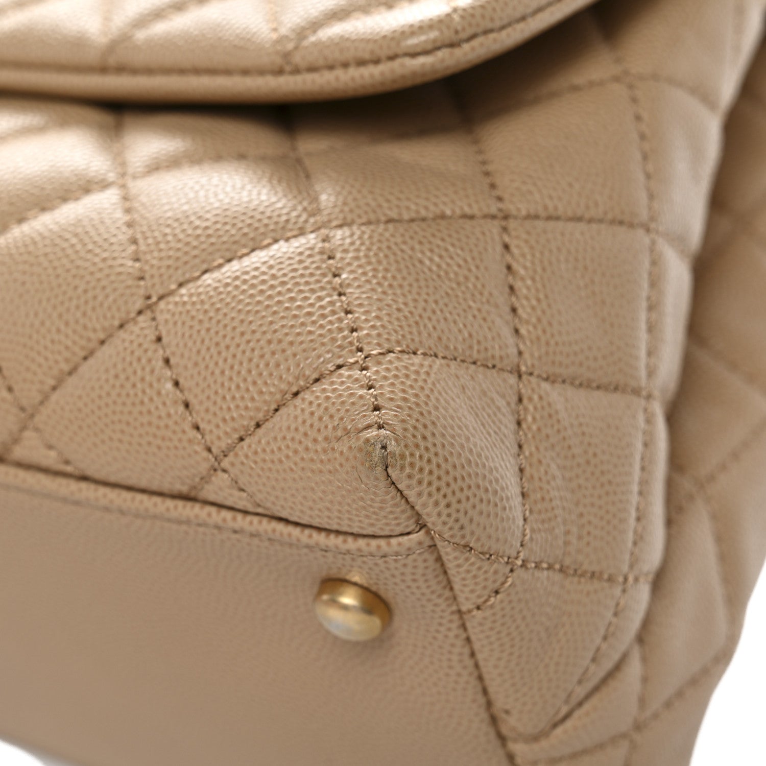 Caviar Quilted Small Coco Handle Flap Beige