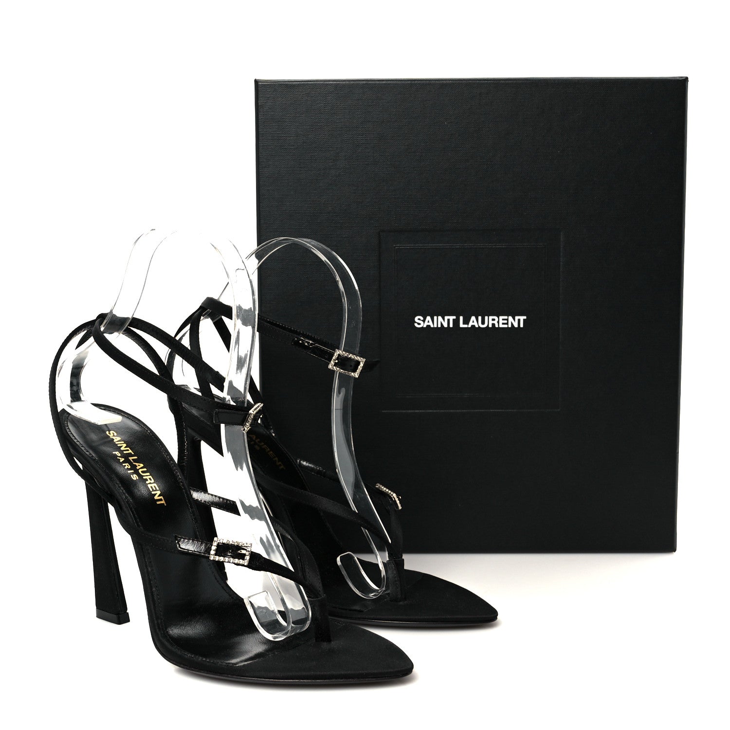 Crepe Satin Crystal Nadja 105 Ankle Strap Sandals 37 Black