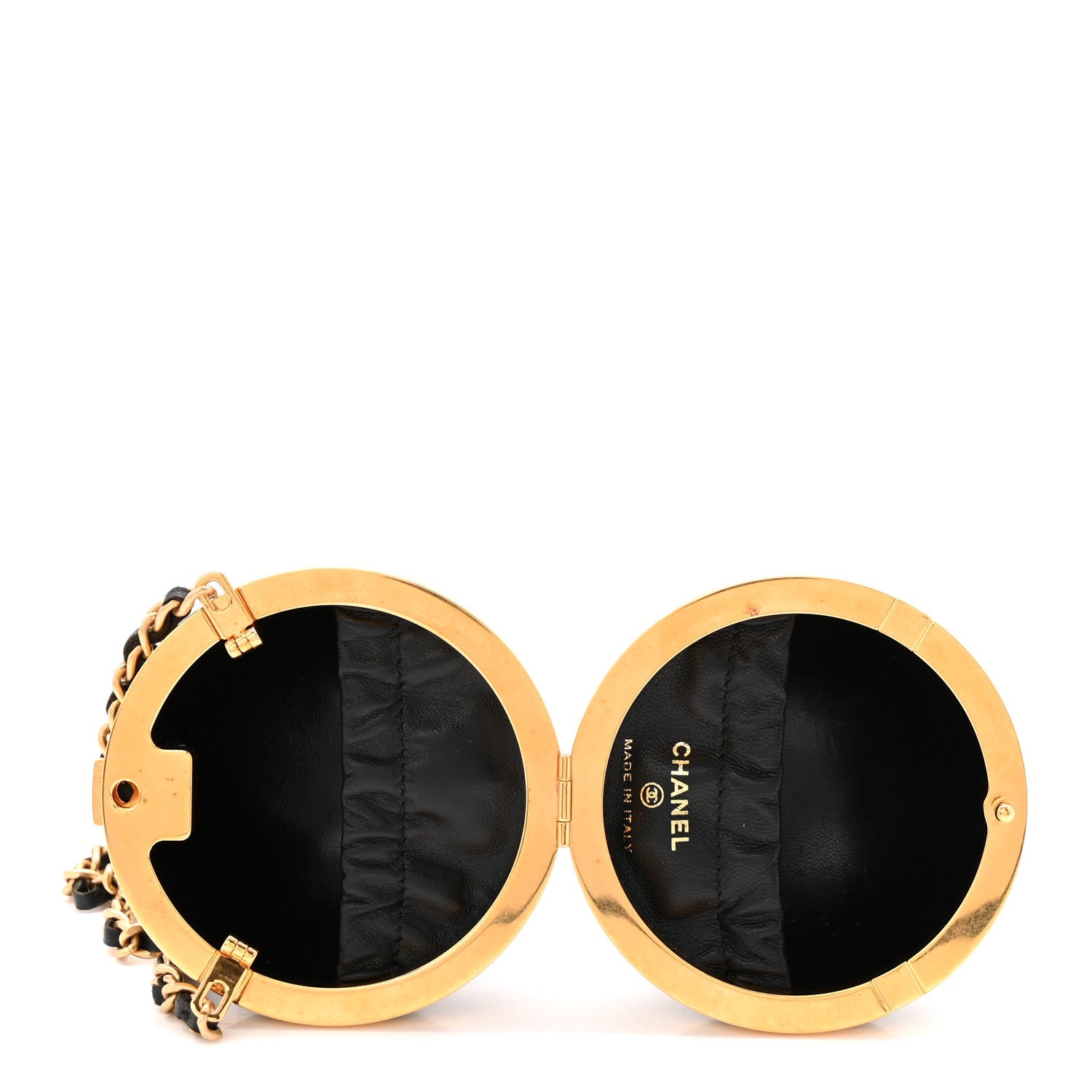 Lambskin Quilted Sphere Minaudiere Chain Clutch Black
