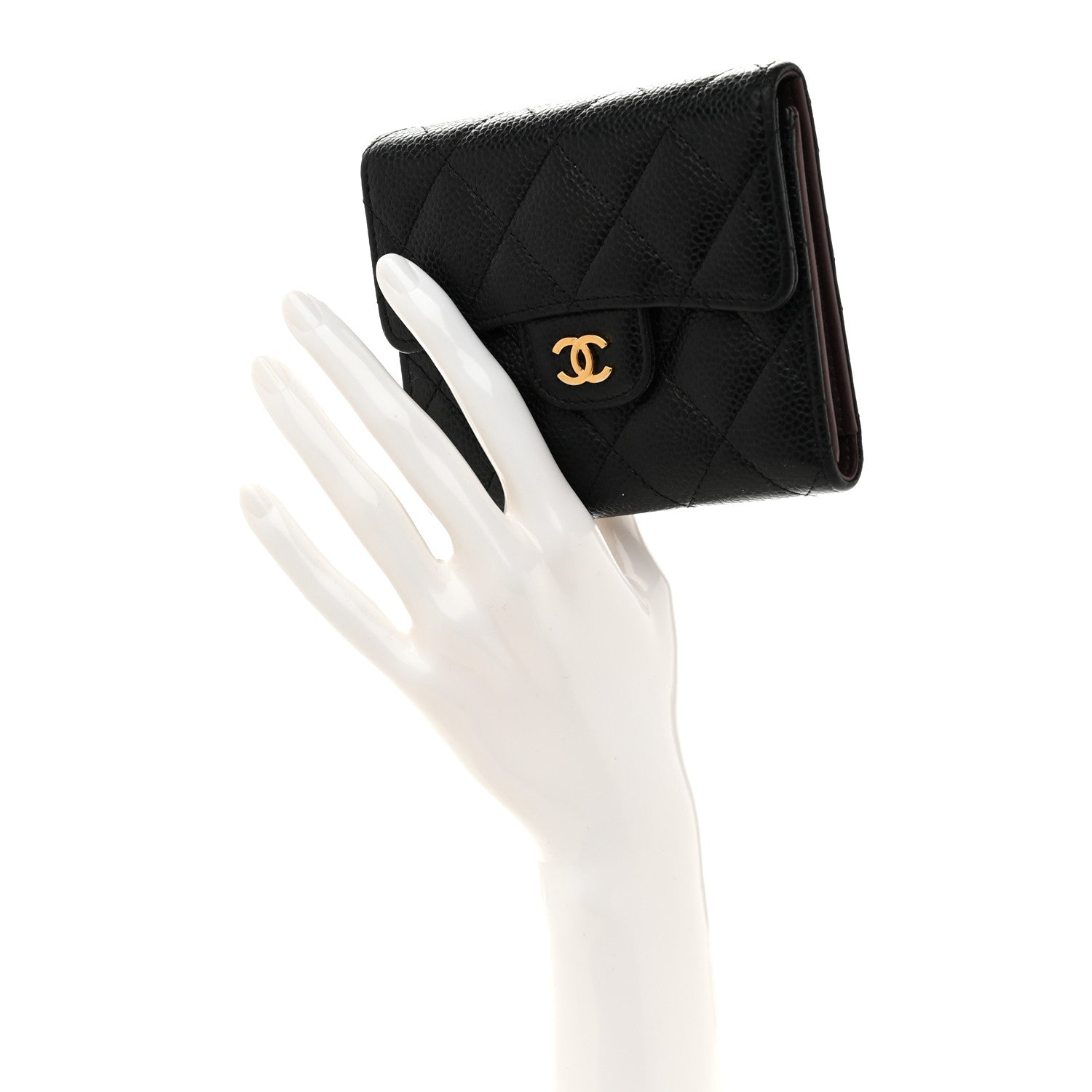 Caviar Quilted Compact Flap Wallet Black