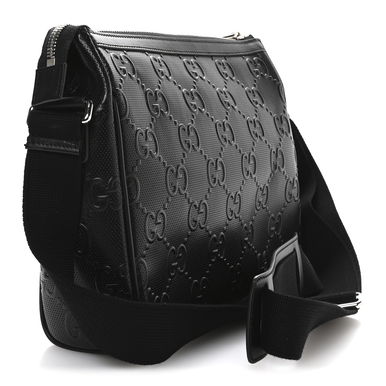 Calfskin GG Tennis Embossed Shoulder Bag Black
