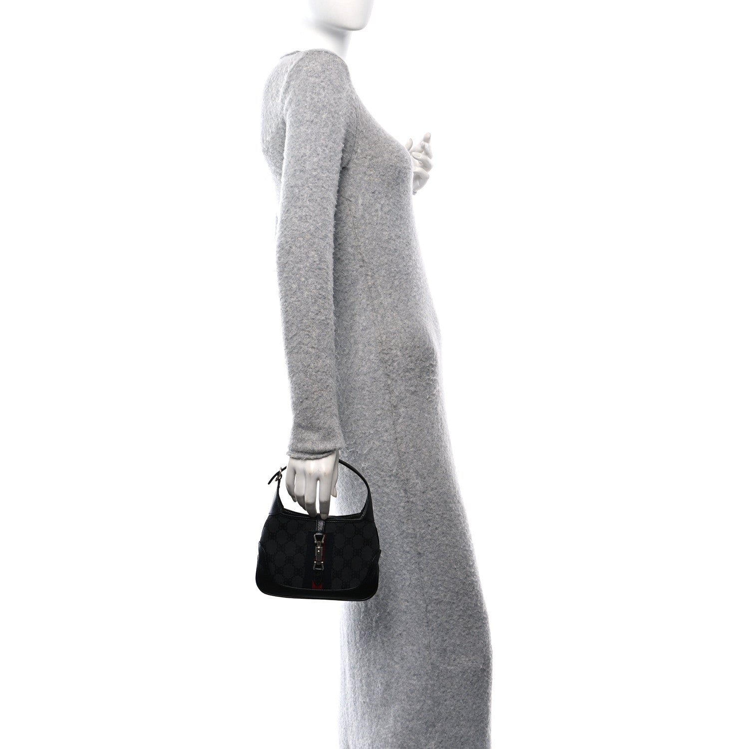 X BALENCIAGA BB Monogram Calfskin Web Mini Jackie 1961 Hobo Black