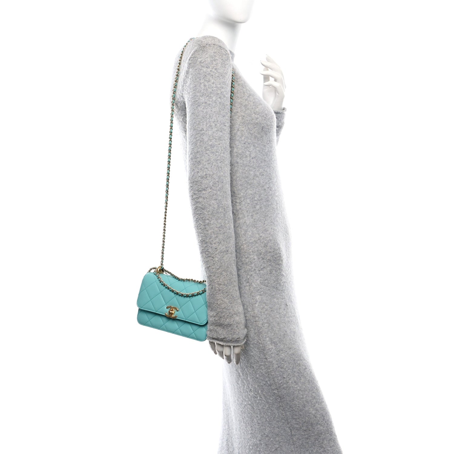 Calfskin Quilted Mini Perfect Fit Flap Turquoise
