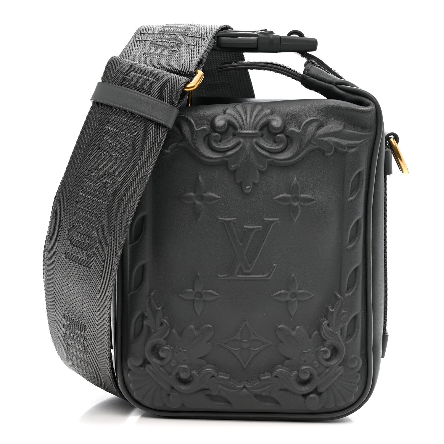 Calfskin Monogram Embossed Cruiser Messenger Dark Shadow Gray