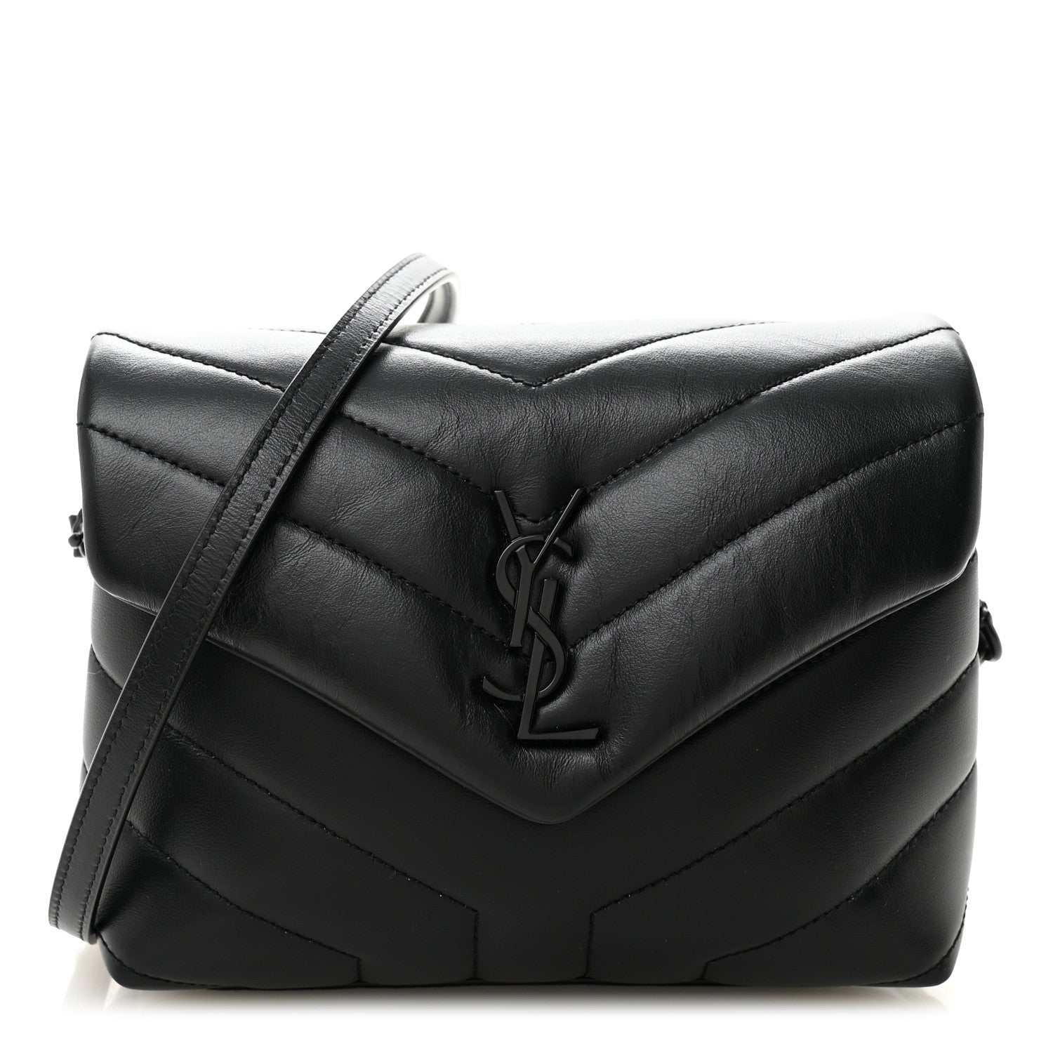 Calfskin Y Quilted Monogram Monochrome Toy Loulou Crossbody Bag Black