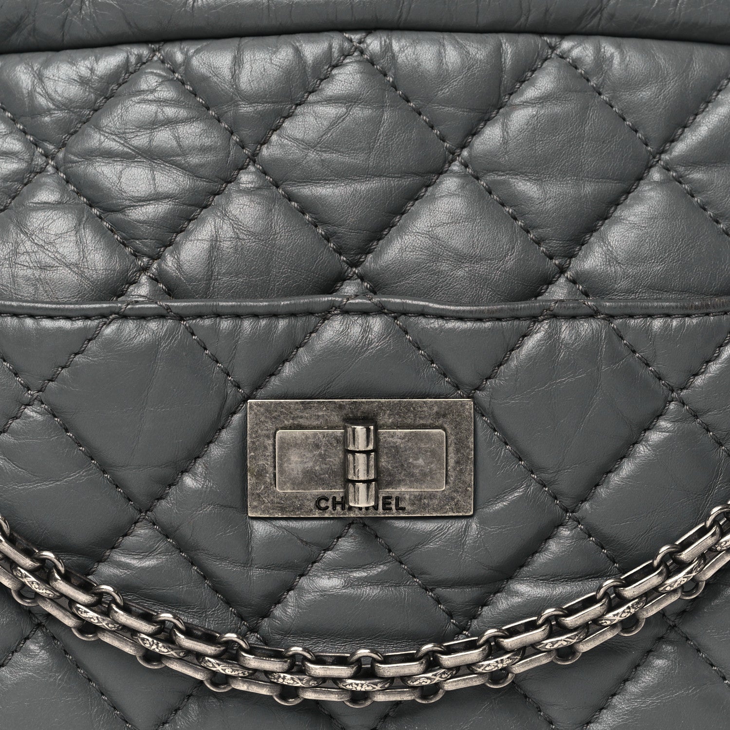 Aged Calfskin Quilted Medium Reissue Camera Case Grey