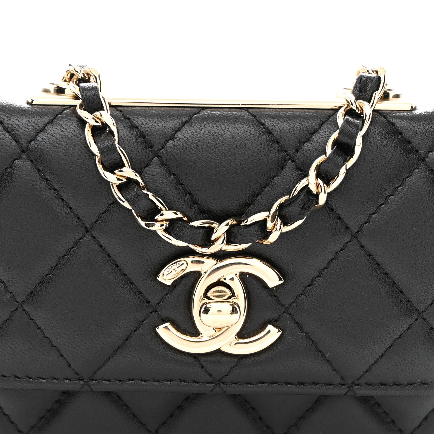Lambskin Quilted Trendy CC Card Holder On Chain Black