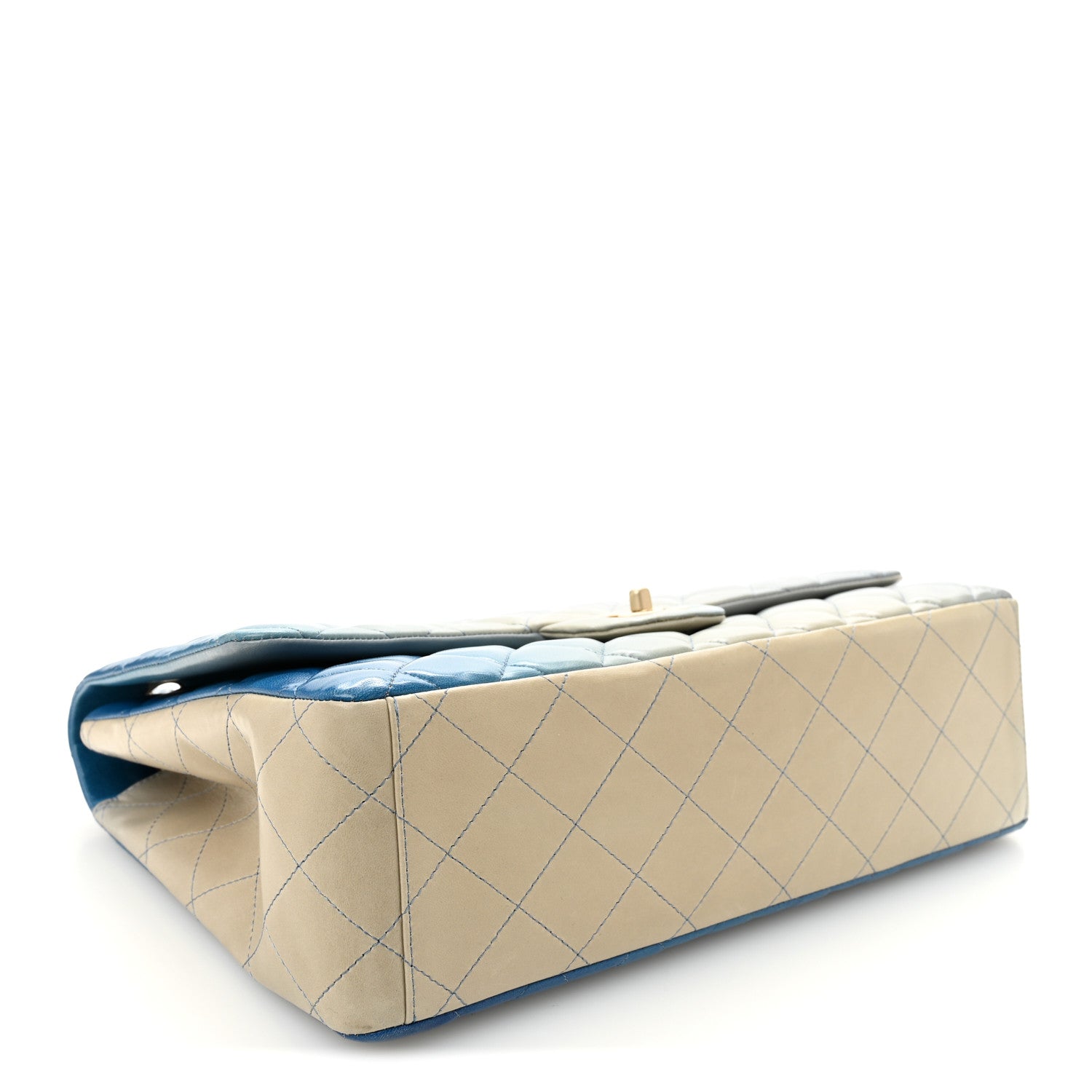 Lambskin Degrade Quilted Maxi Single Flap Light Blue