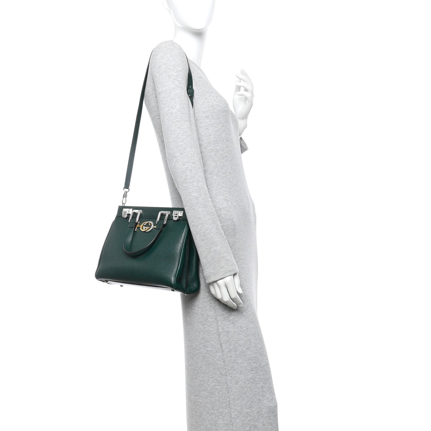 Grainy Calfskin Small Zumi Top Handle Bag Vintage Green