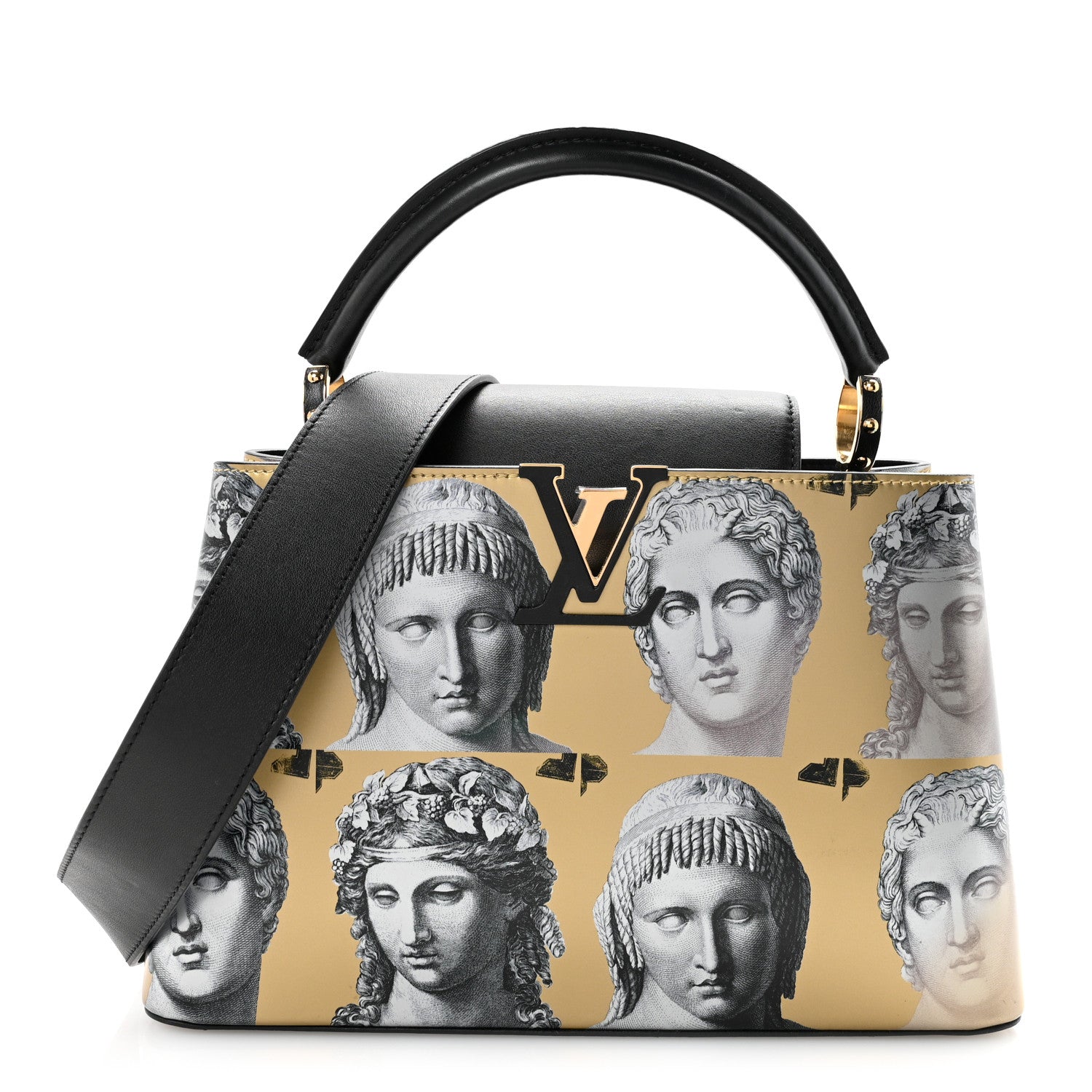 X FORNASETTI Calfskin Fornasetti Capucines MM Gold