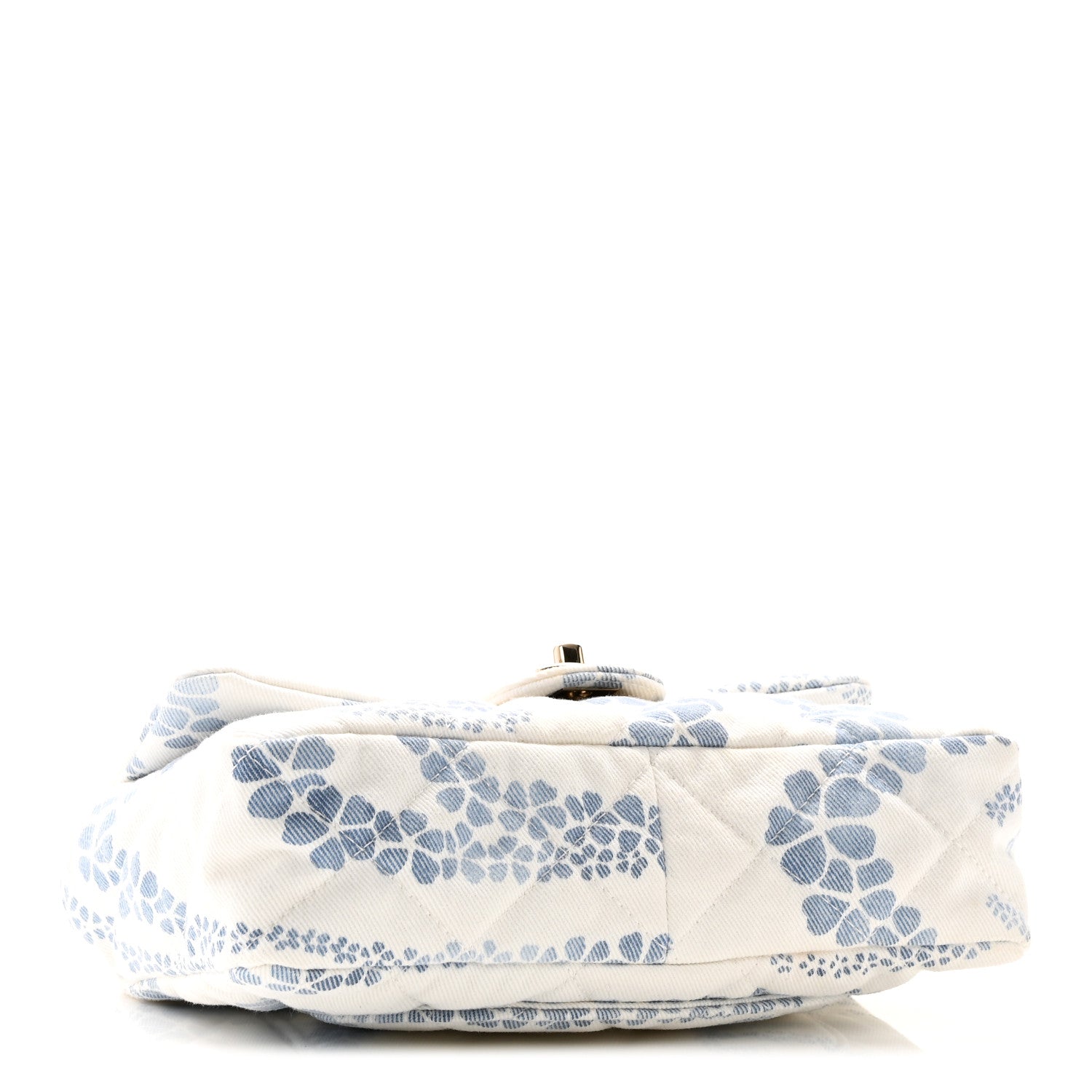 Printed Denim Coco Beach Quilted Small Single Flap Light Blue White