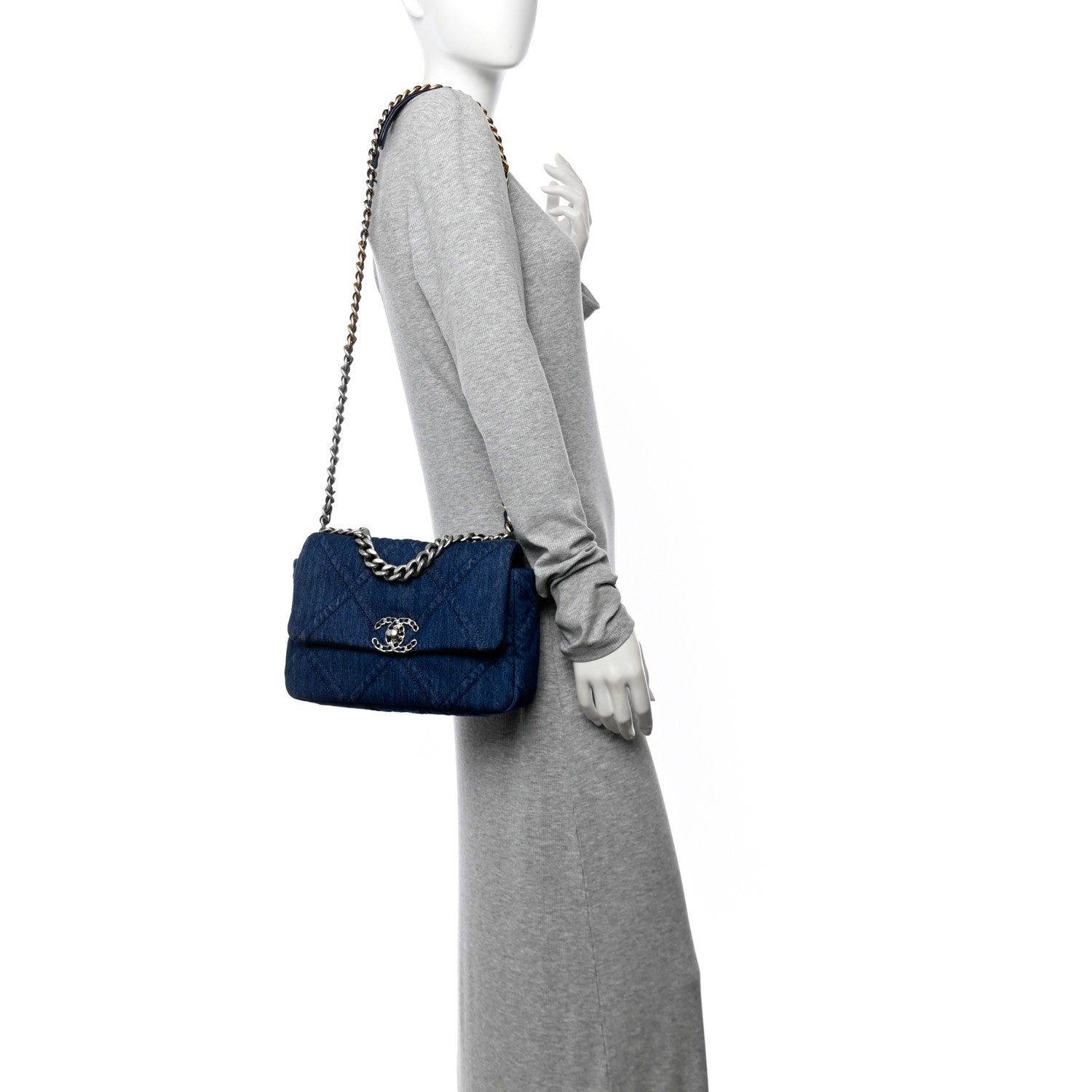 Denim Quilted Medium Chanel 19 Flap Blue