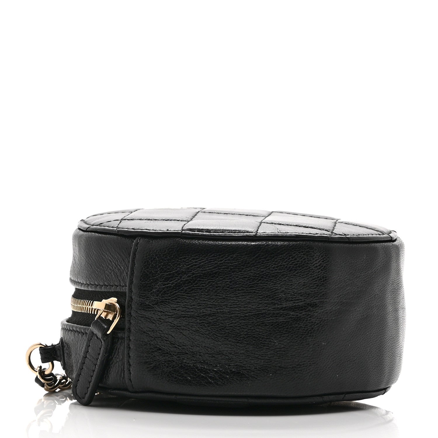 Calfskin Round Clutch With Chain Black