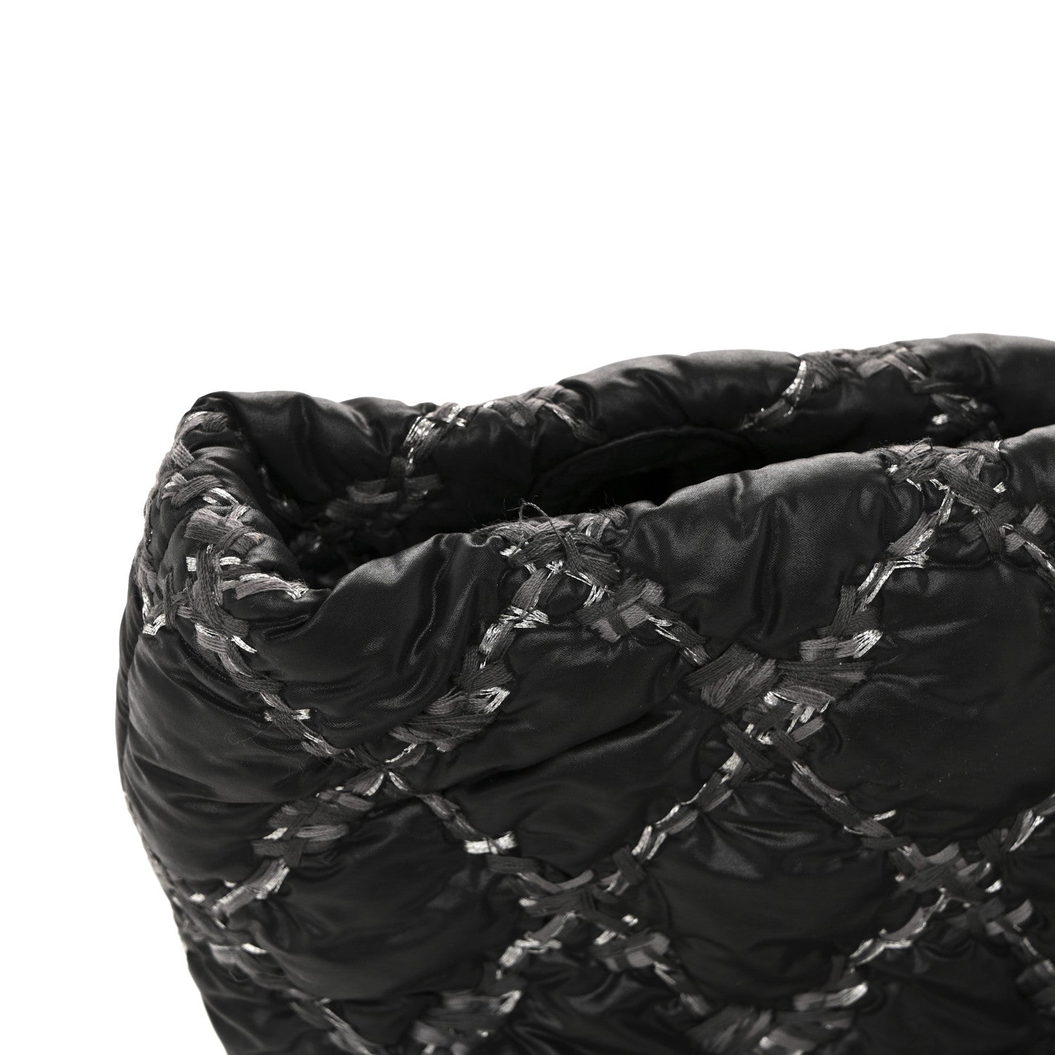 Nylon Quilted Tweed Stitch Bubble Tote Black