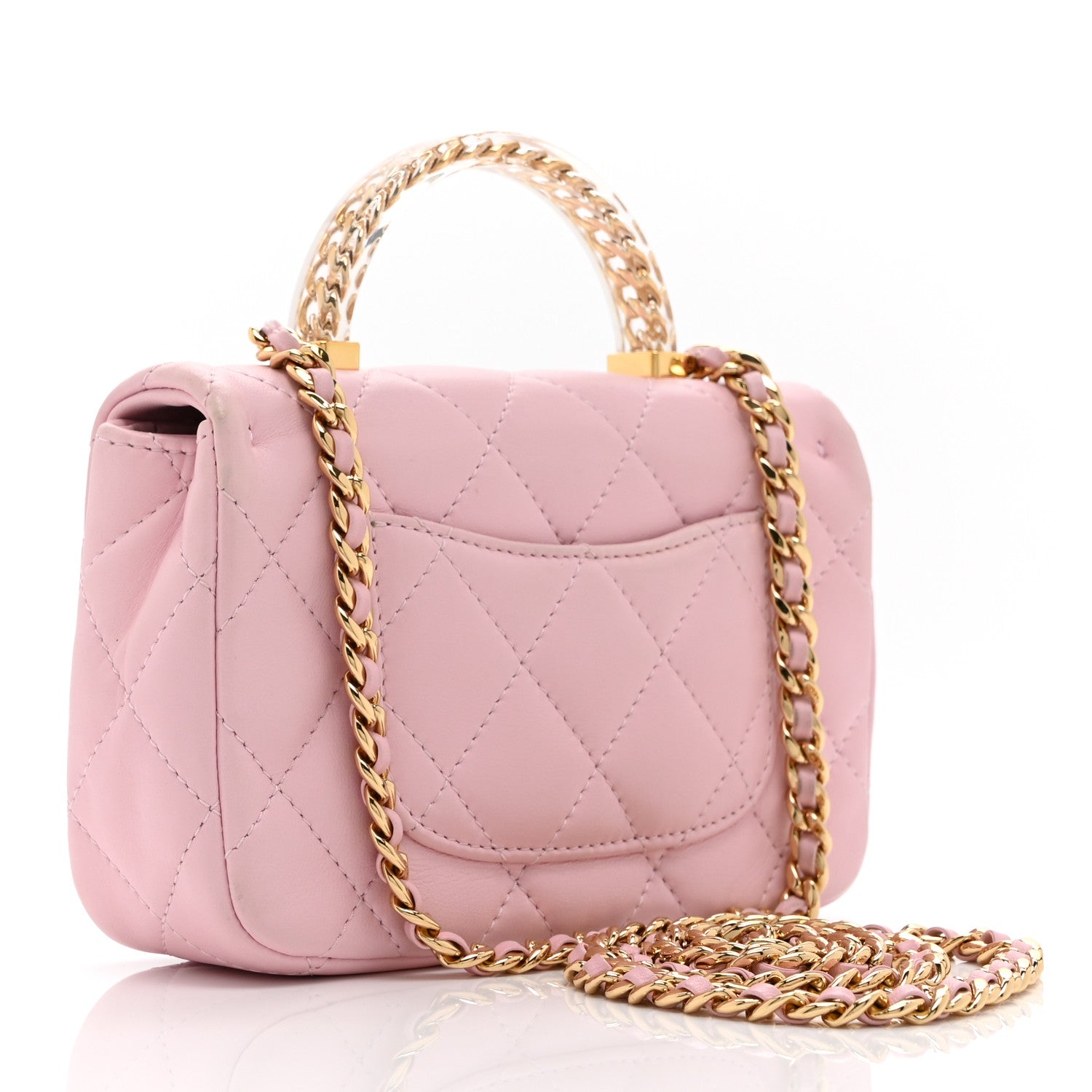 Lambskin Resin Quilted Top Handle Mini Flap Pink