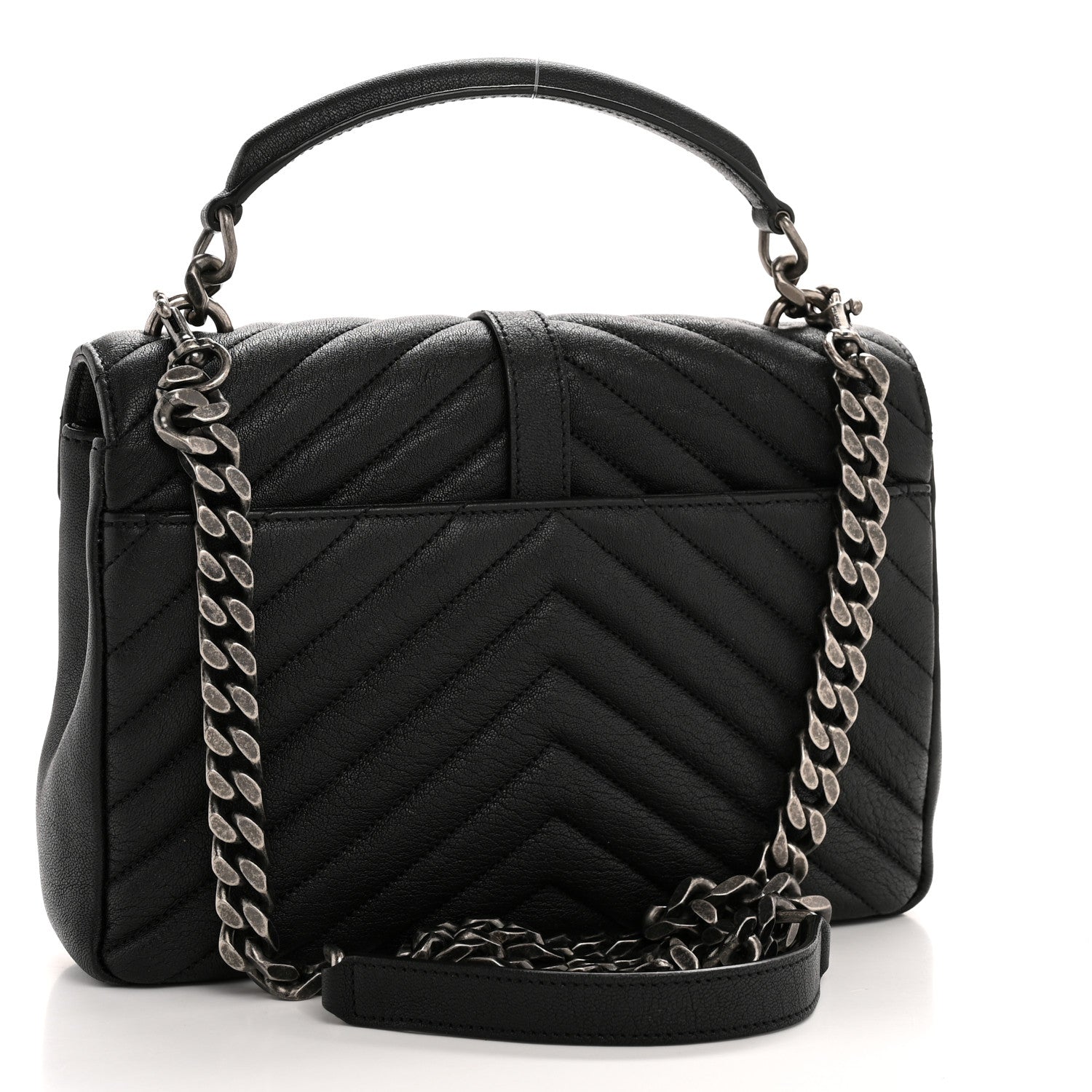 Sheepskin Matelasse Chevron Monogram Medium College Bag Black