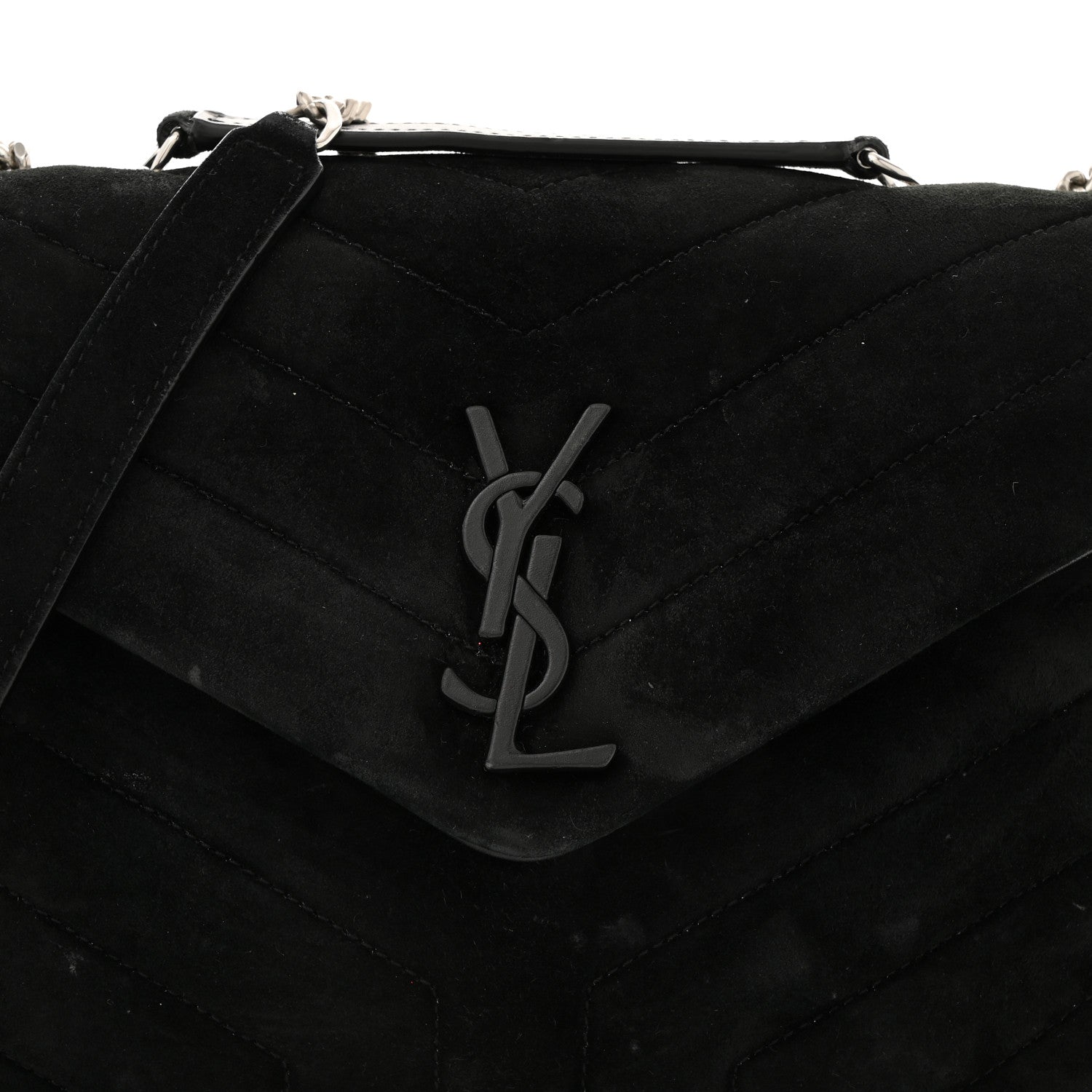 Suede Calfskin Y Quilted Monogram Small Loulou Chain Satchel Black