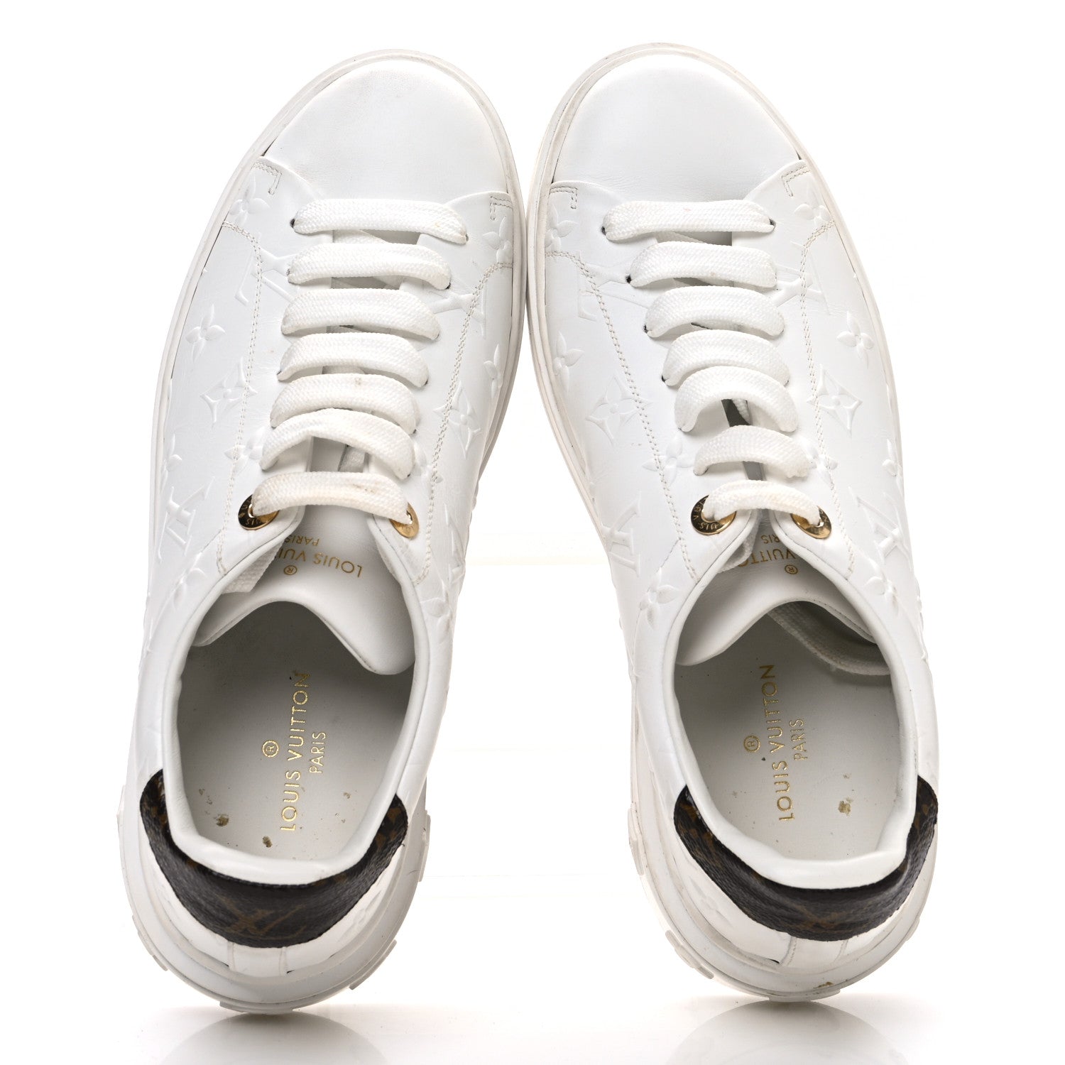 Lambskin Embossed Monogram Time Out Sneakers 39 White
