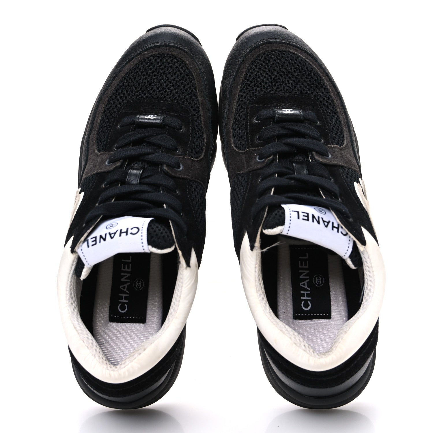 Mesh Suede Grained Calfskin Womens CC Sneakers 37.5 Black White