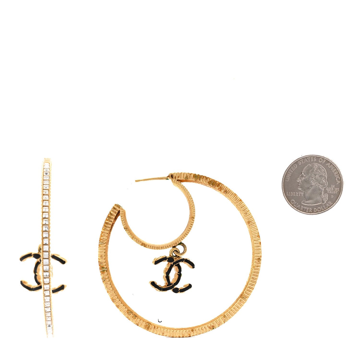 Crystal CC Drop Hoop Earrings Gold