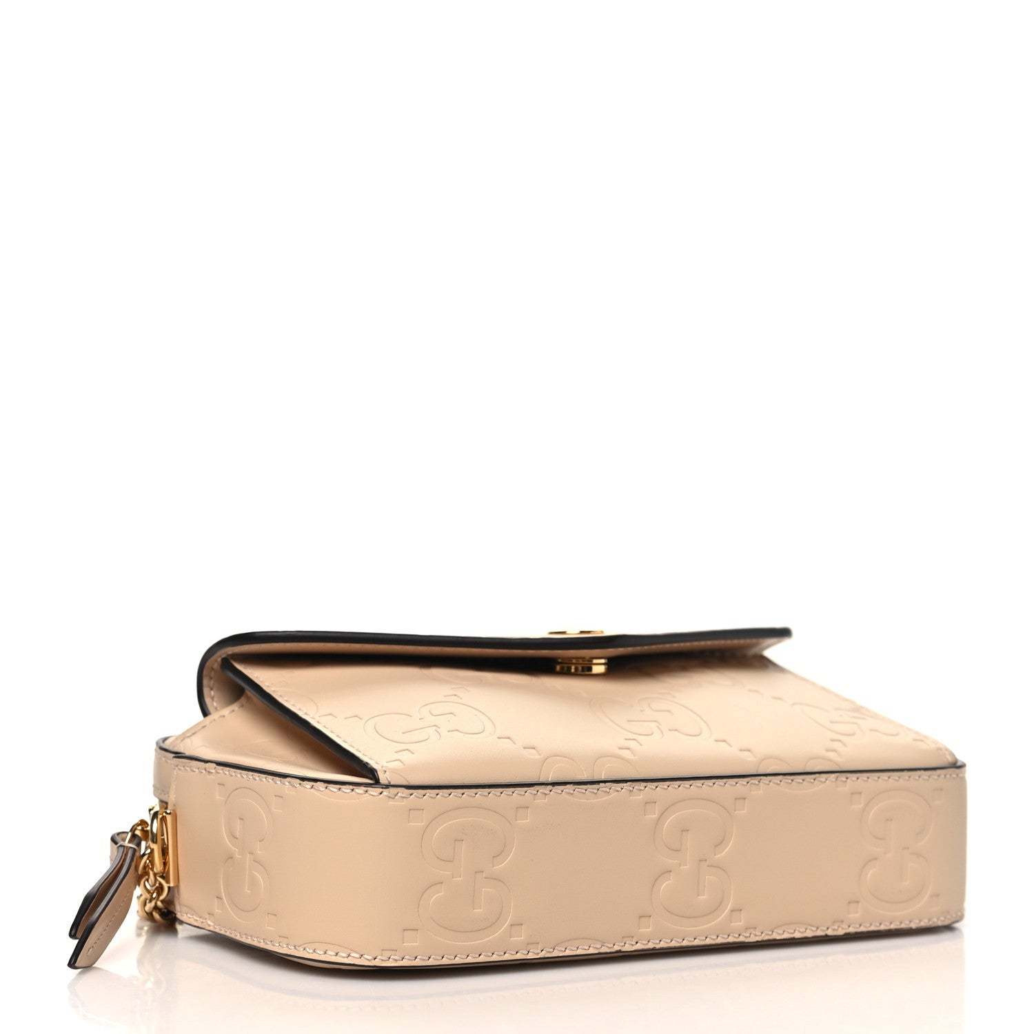 Calfskin GG Super Mini Debossed Chain Wallet Light Beige