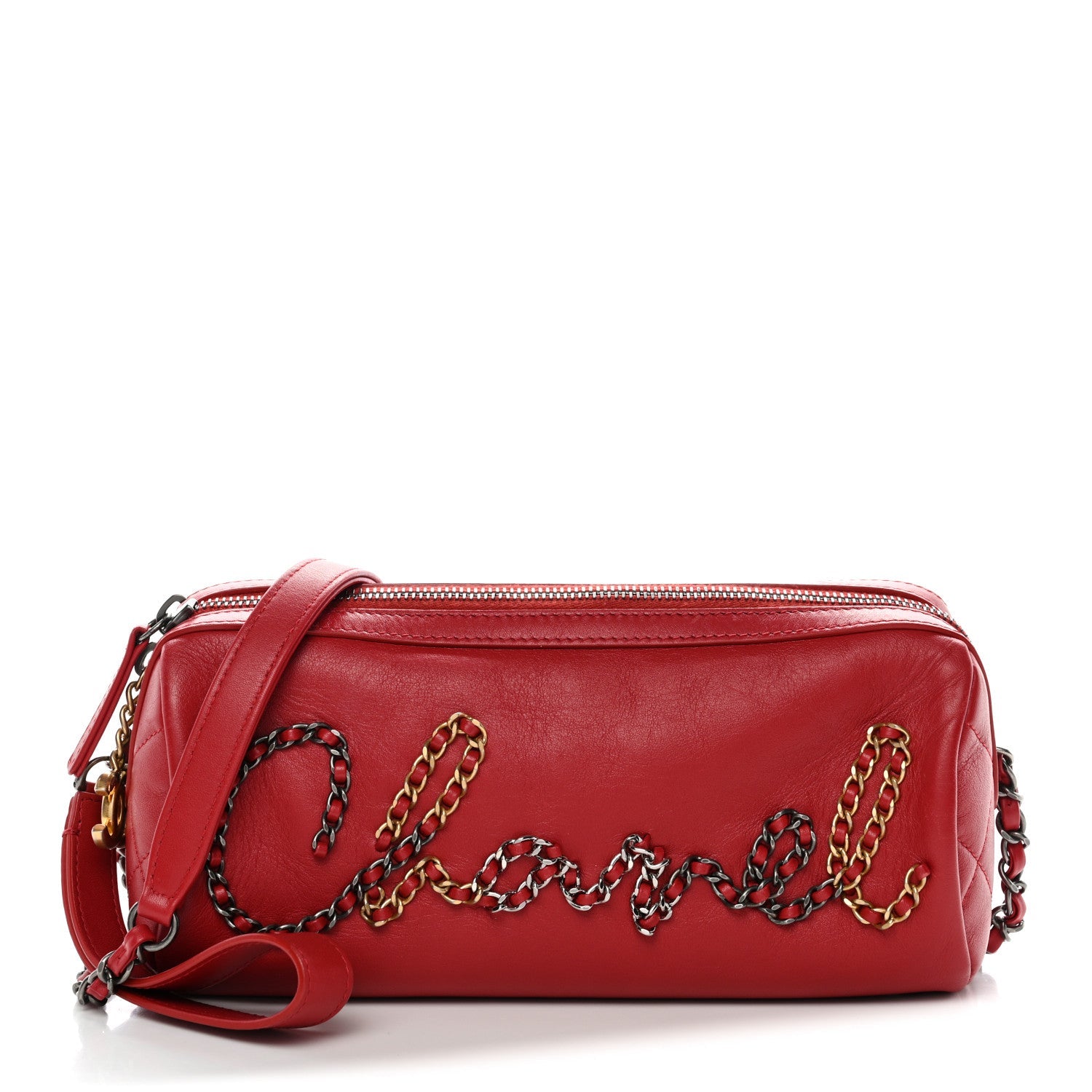 Calfskin Chain 20s Signature Bowling Bag Red