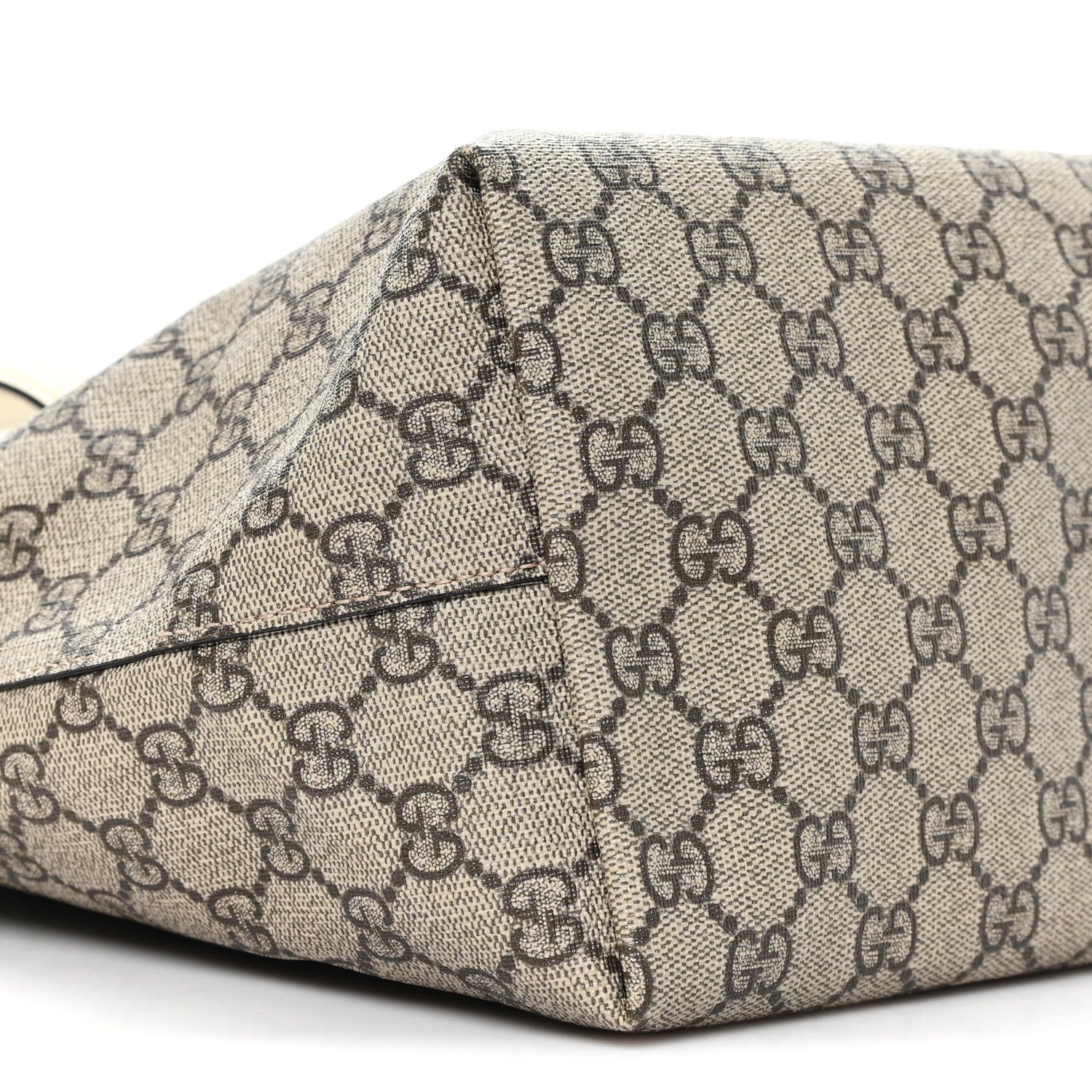 GG Supreme Monogram Textured Dollar Calfskin Web Medium Ophidia Shopping Tote Beige Ebony Mystic White