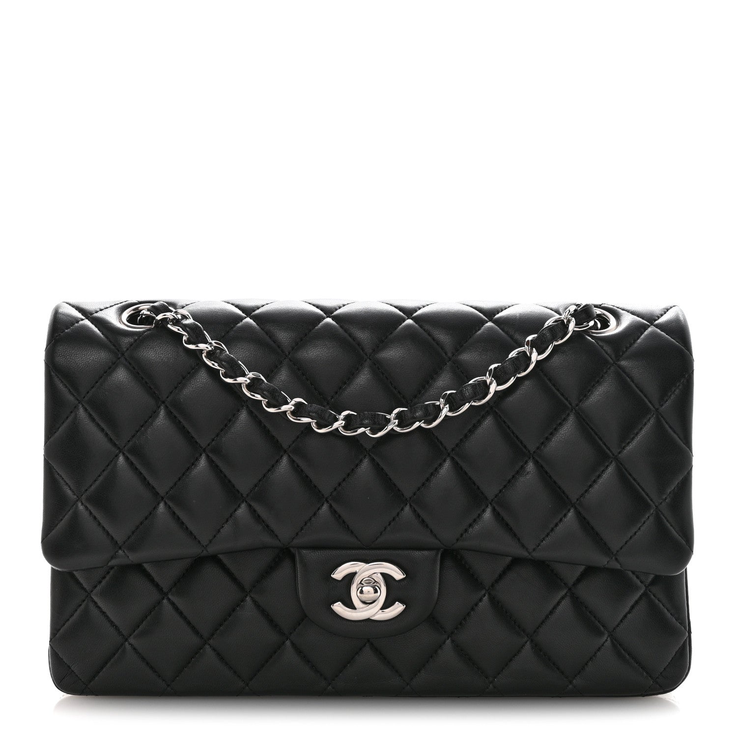 Lambskin Quilted Medium Double Flap Black