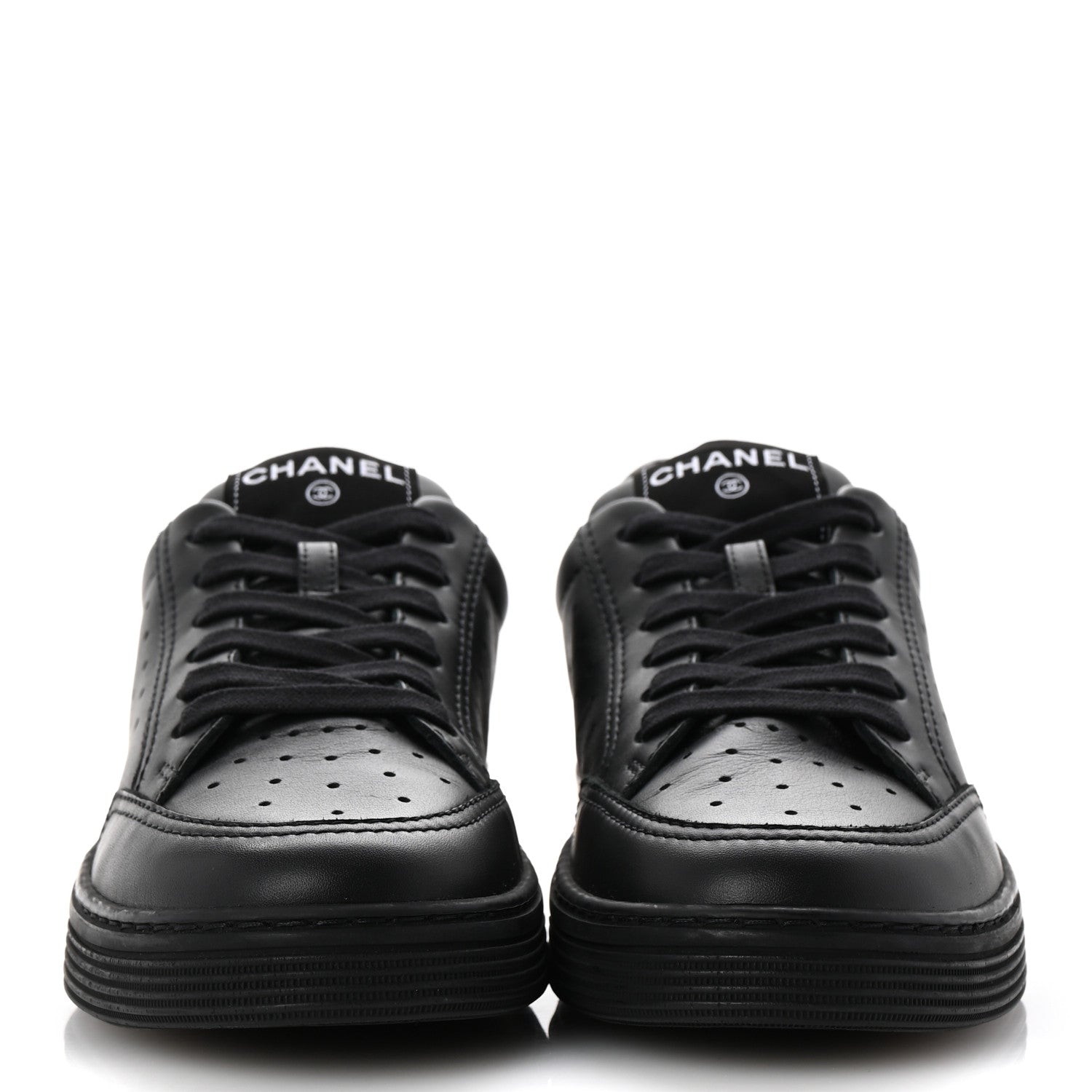 Calfskin Womens Logo Sneakers 38.5 Black