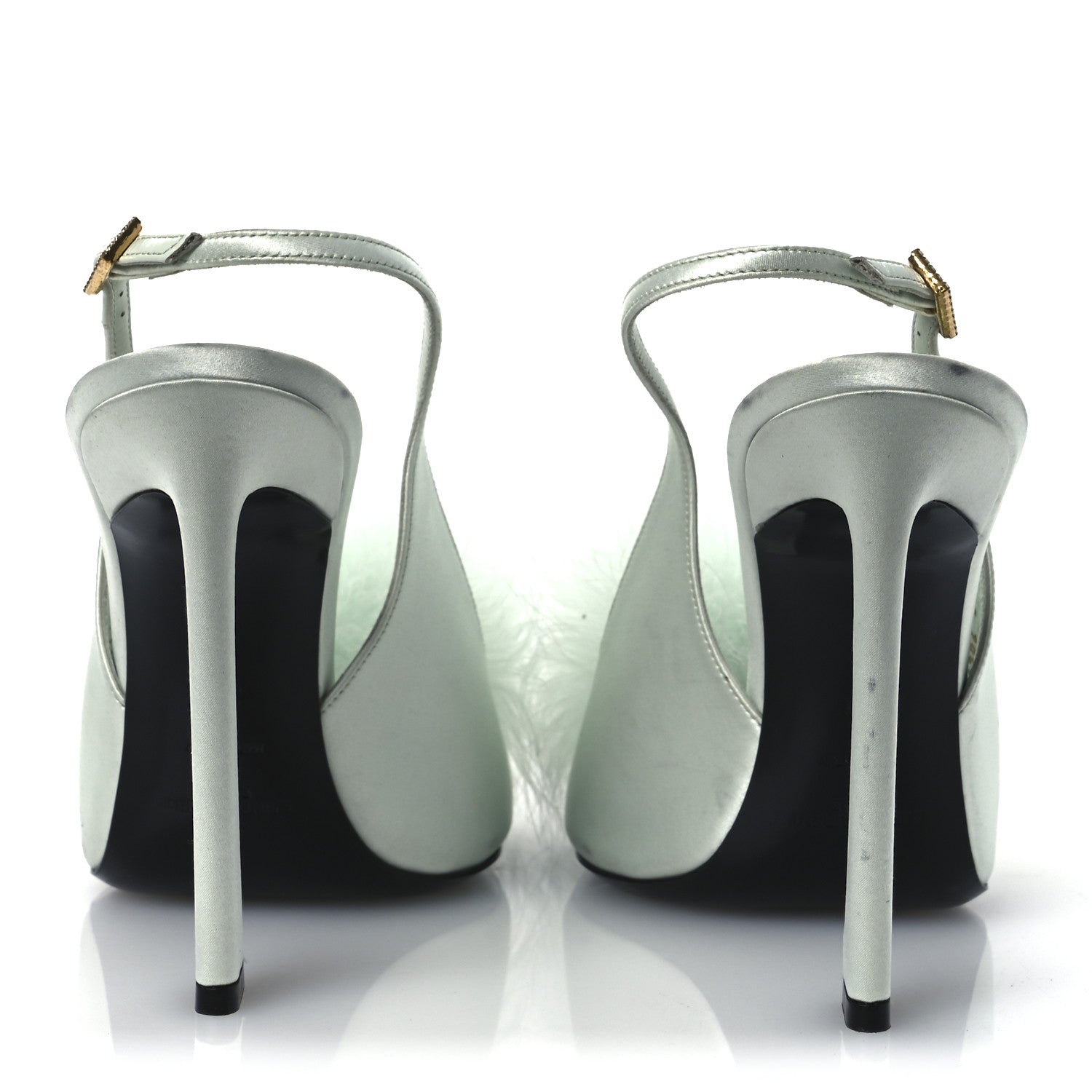 Crepe Satin Blanco Feathered Sandals 39 Slight Green