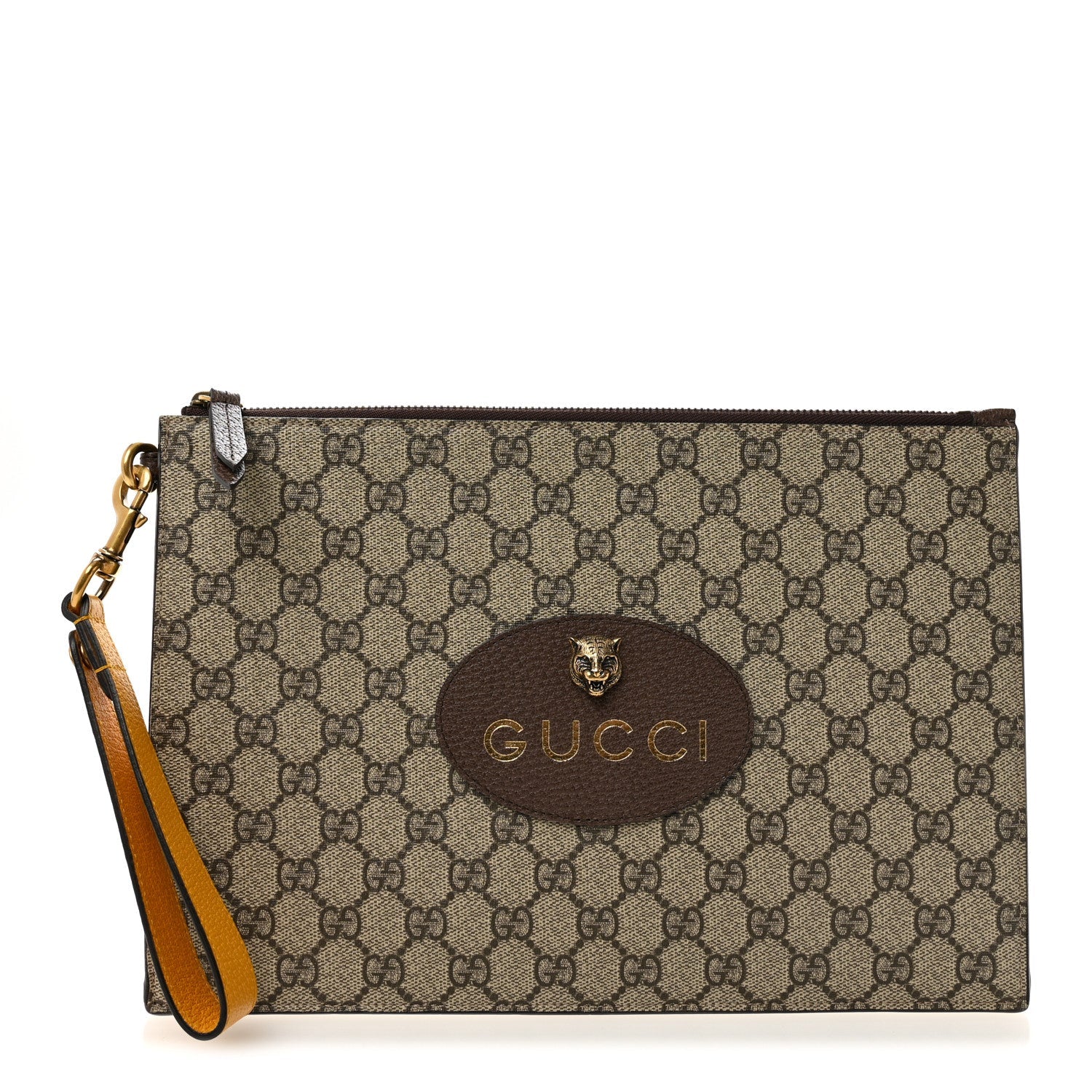 GG Supreme Monogram Neo Vintage Zip Wristlet Pouch Beige New Acero Crop
