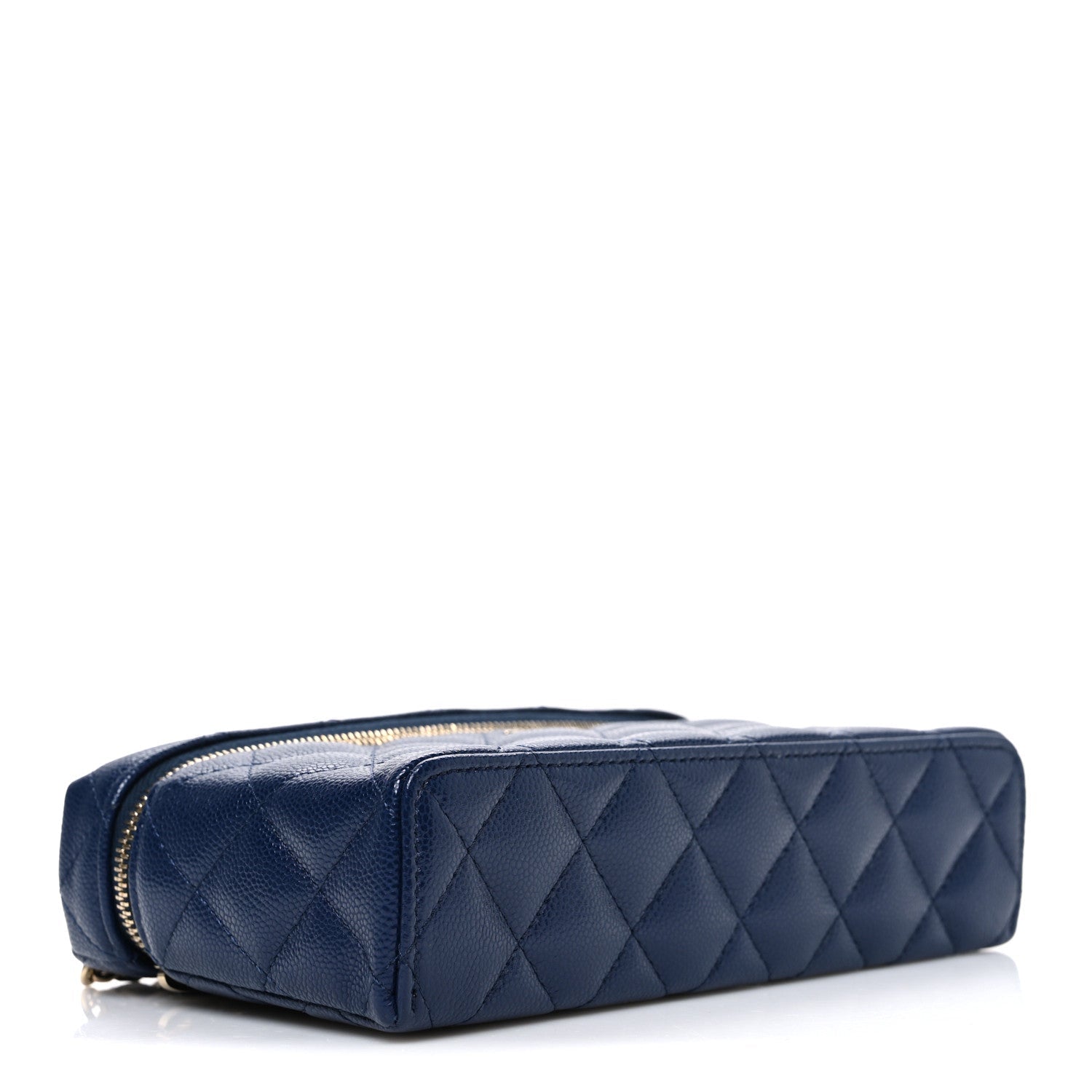 Caviar Quilted Top Handle Slim Vanity With Chain Navy