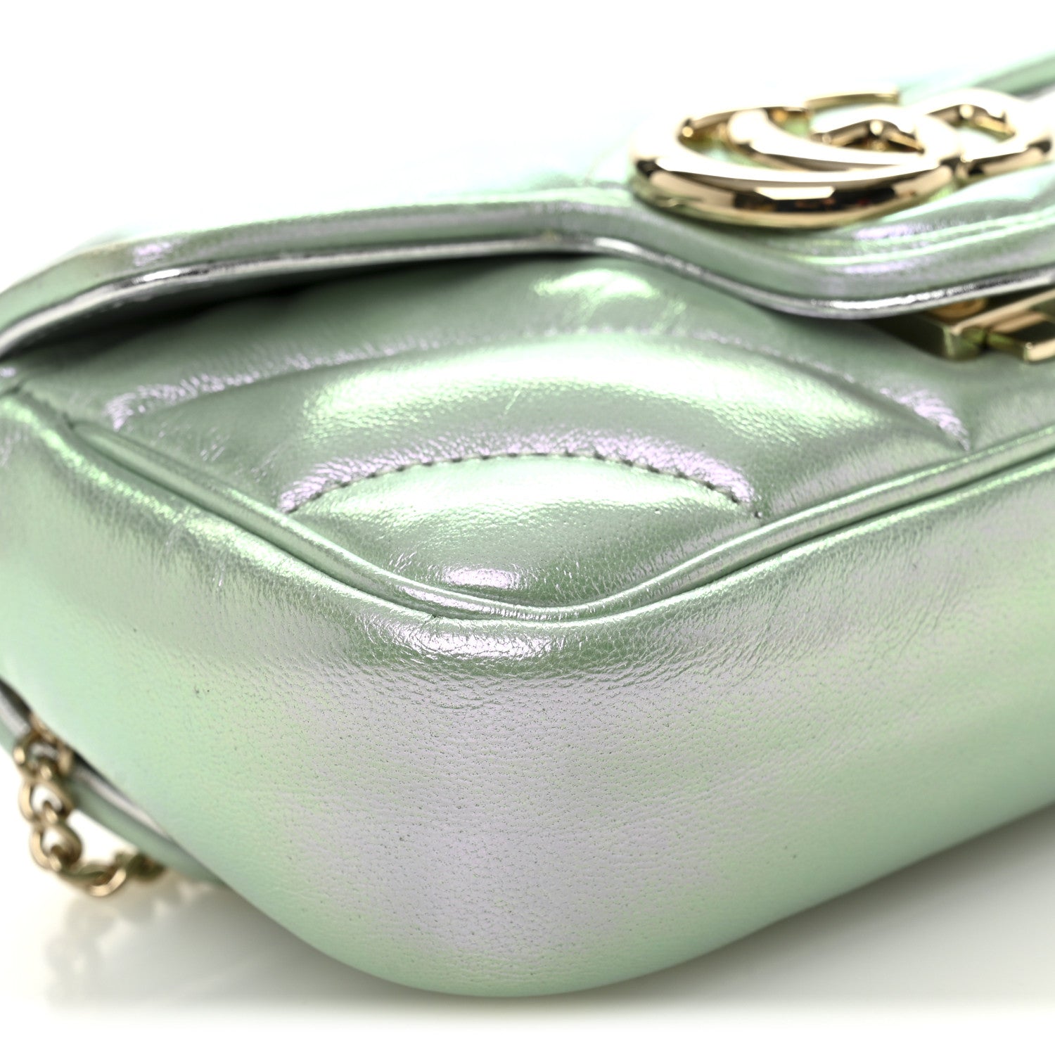 Iridescent Nappa Chevron Matelasse Super Mini GG Marmont Shoulder Bag Iridescent Snow Light Blue