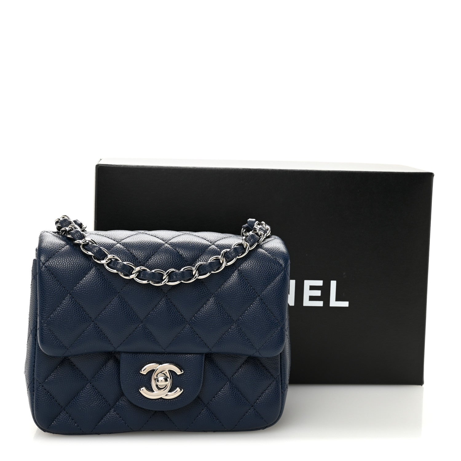 Caviar Quilted Mini Square Flap Navy