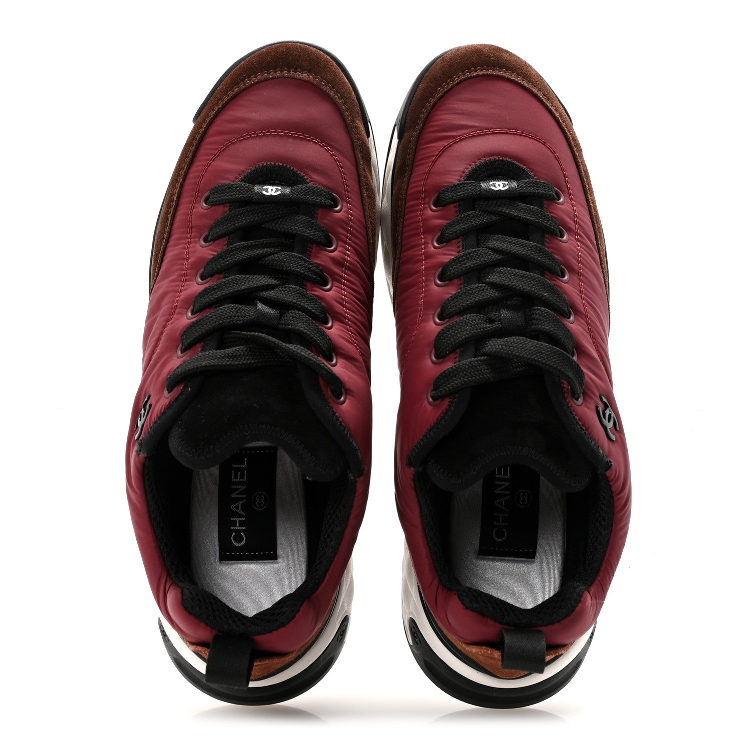 Nylon Suede Calfskin CC Sneakers 41 Burgundy Brown