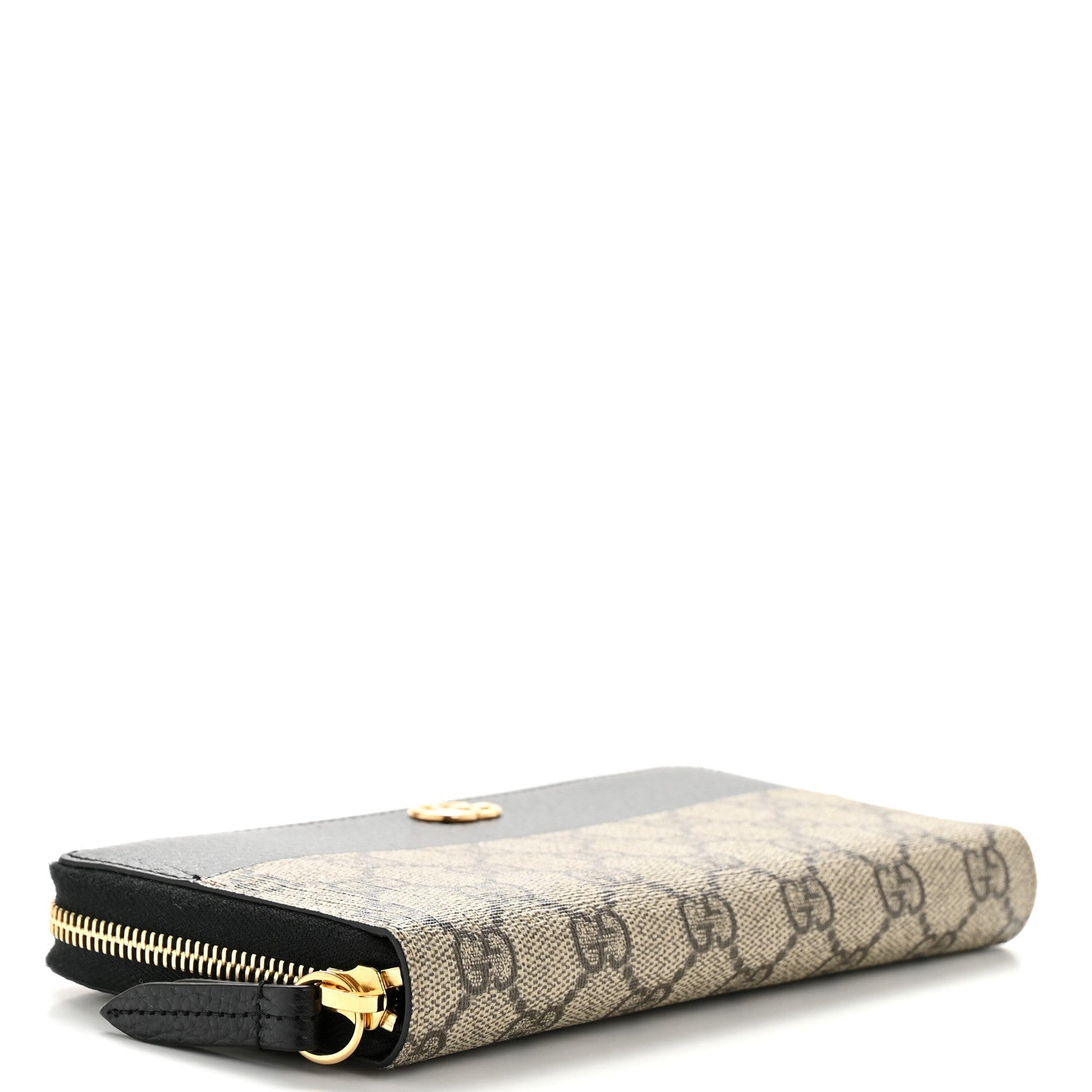 Dollar Calfskin GG Supreme Monogram GG Marmont Zip Around Wallet Black Beige Ebony