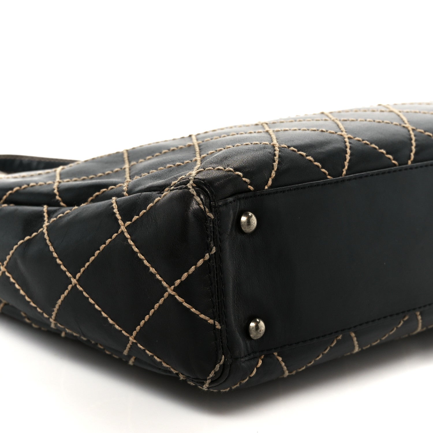 Calfskin Wild Stitch Large Tote Black