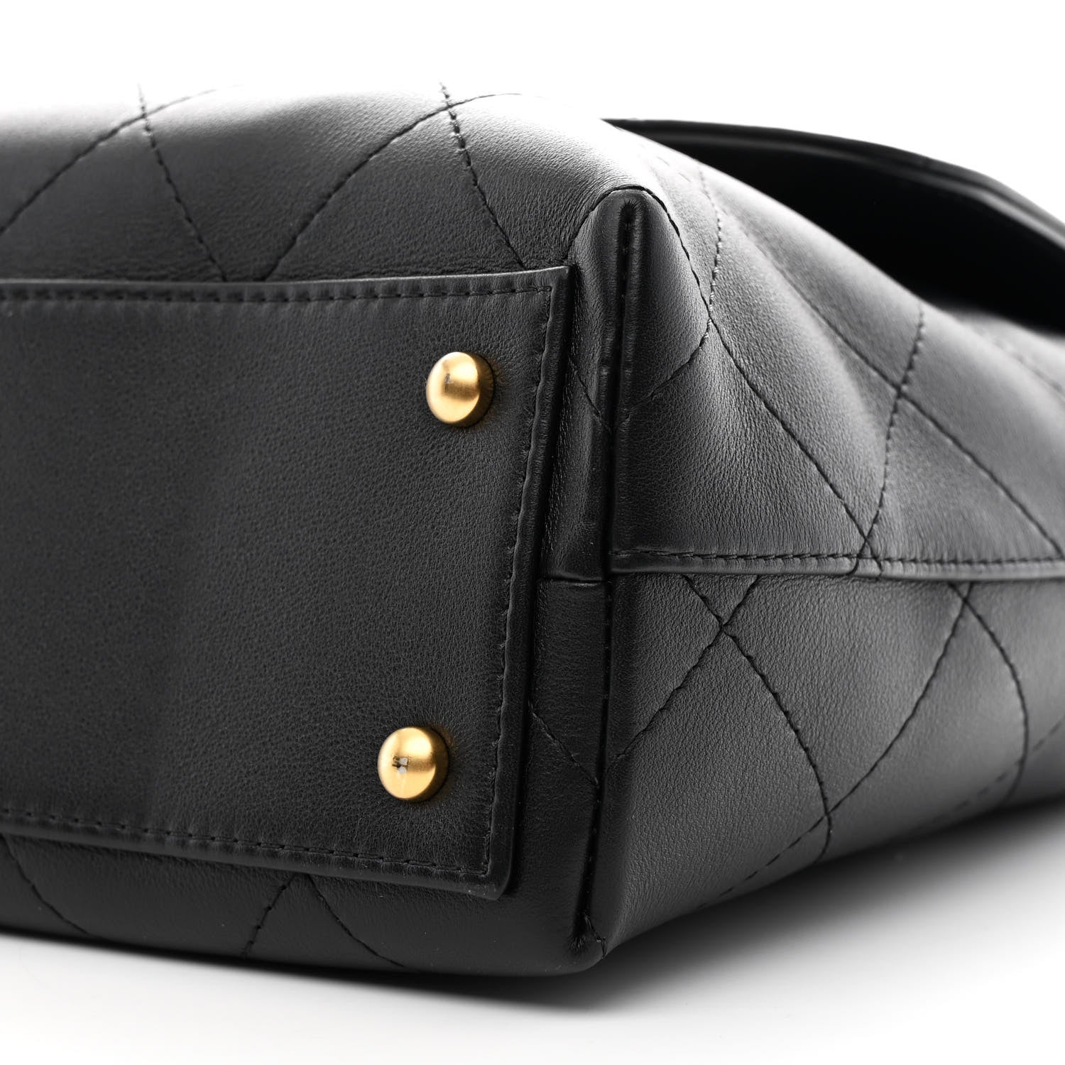 Calfskin Stitched Maxi Flap Top Handle Black