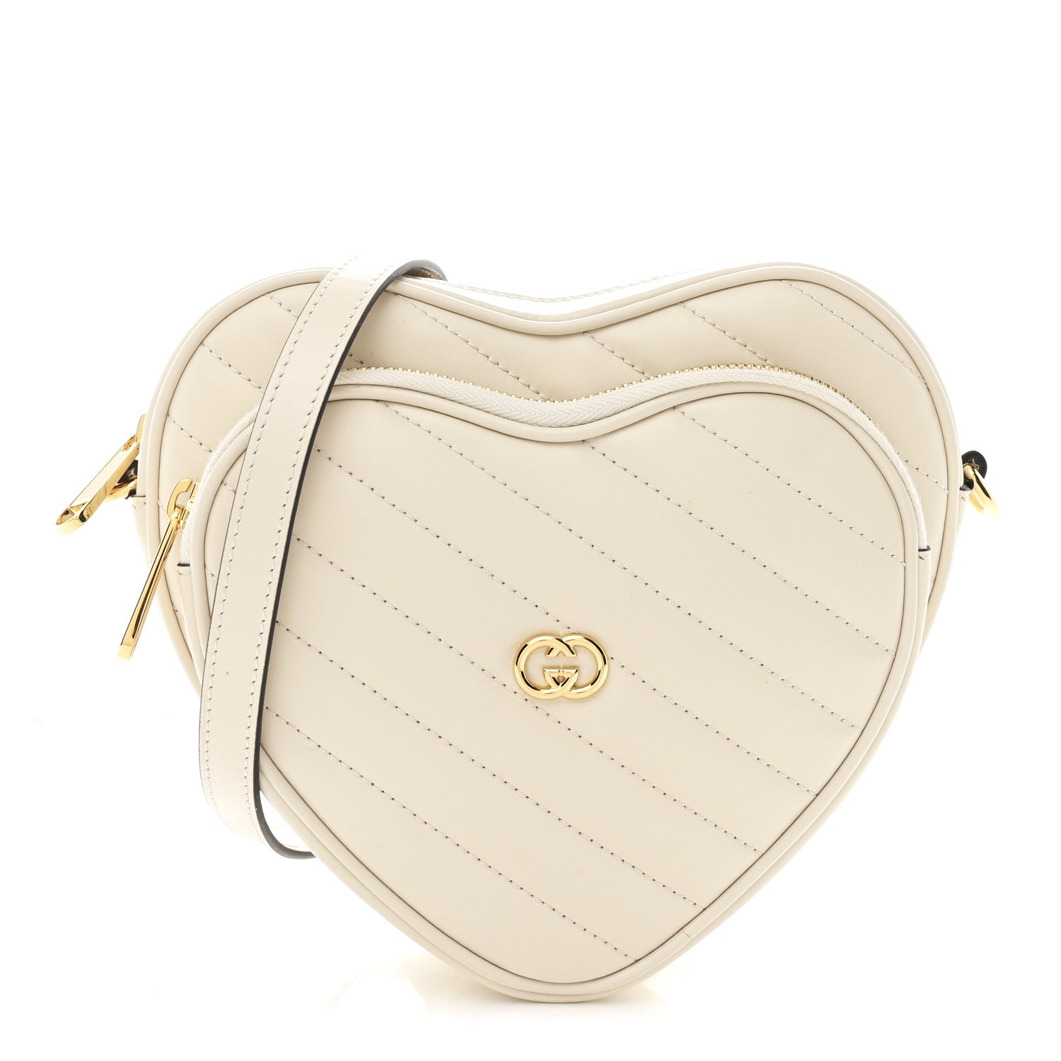 Calfskin Matelasse Diagonal Mini Interlocking G Heart Shoulder Bag Mystic White