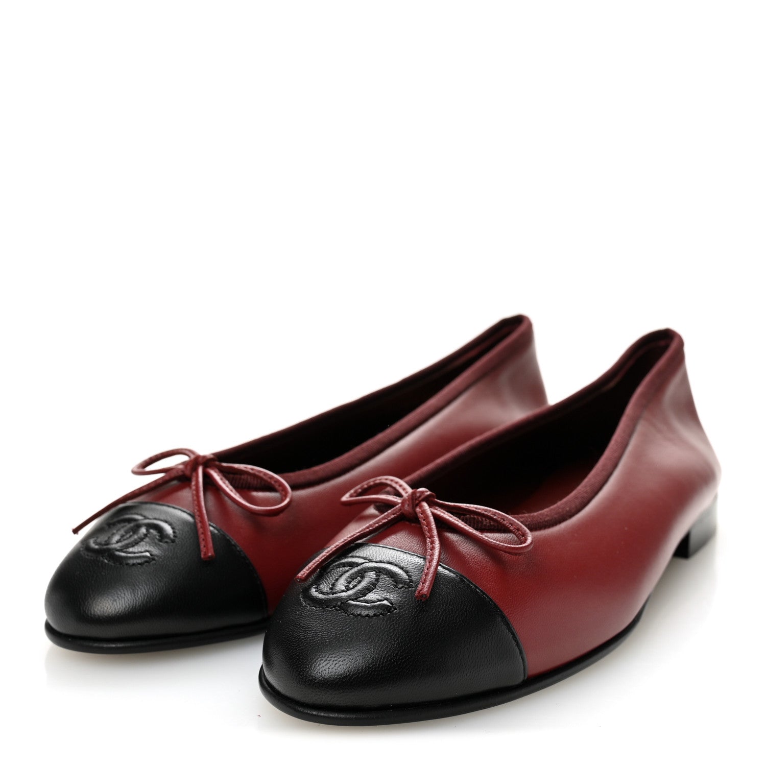 Lambskin Cap Toe CC Ballerina Flats 37 Burgundy Black