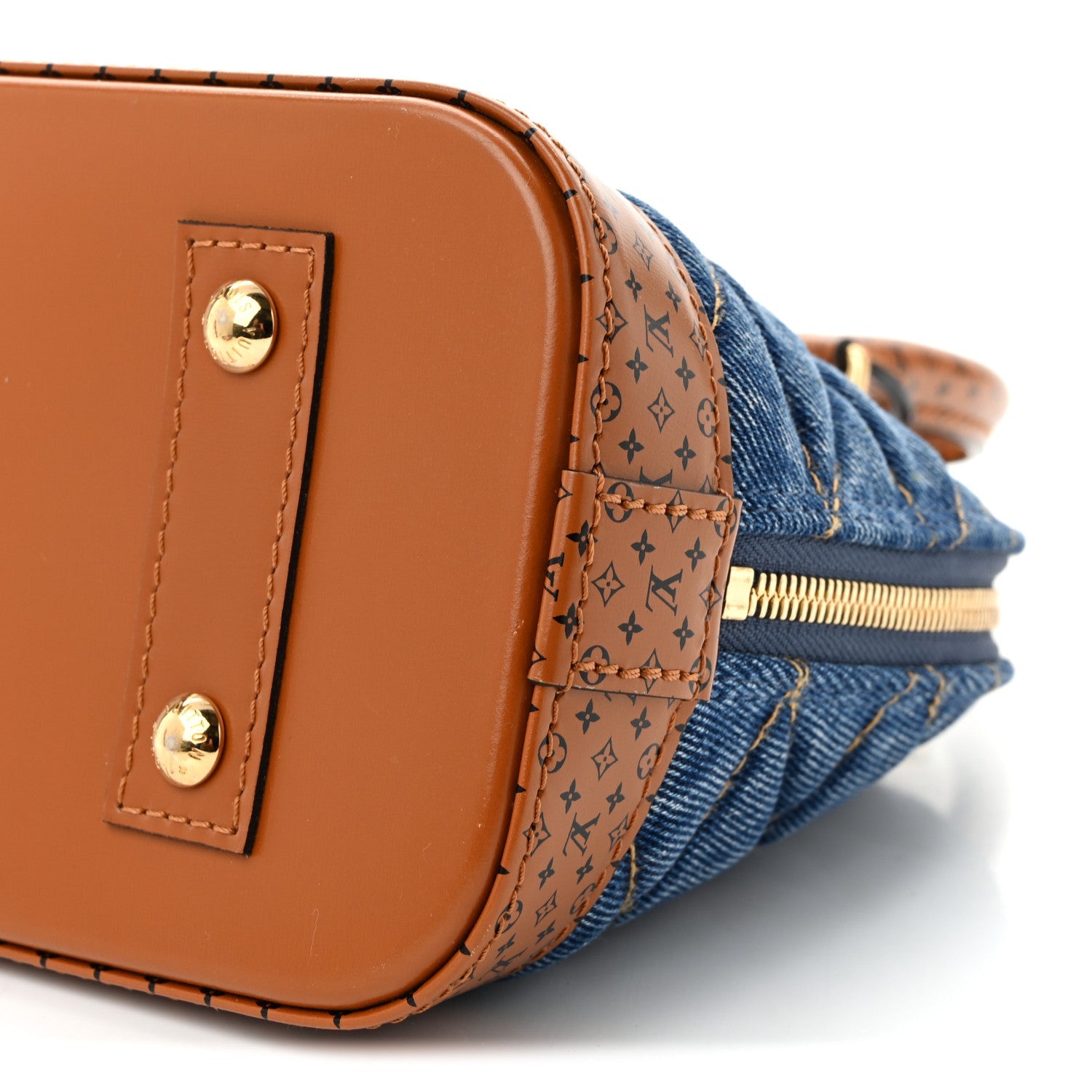 Denim Calfskin Reverse Monogram Malletage Alma BB Blue