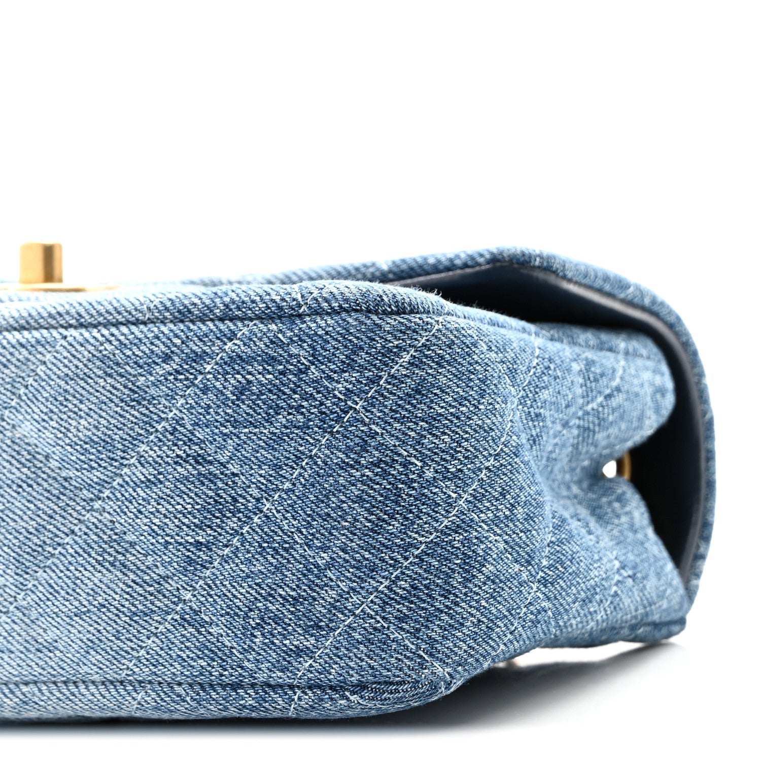 Washed Denim Quilted Mini Rectangular Flap Blue